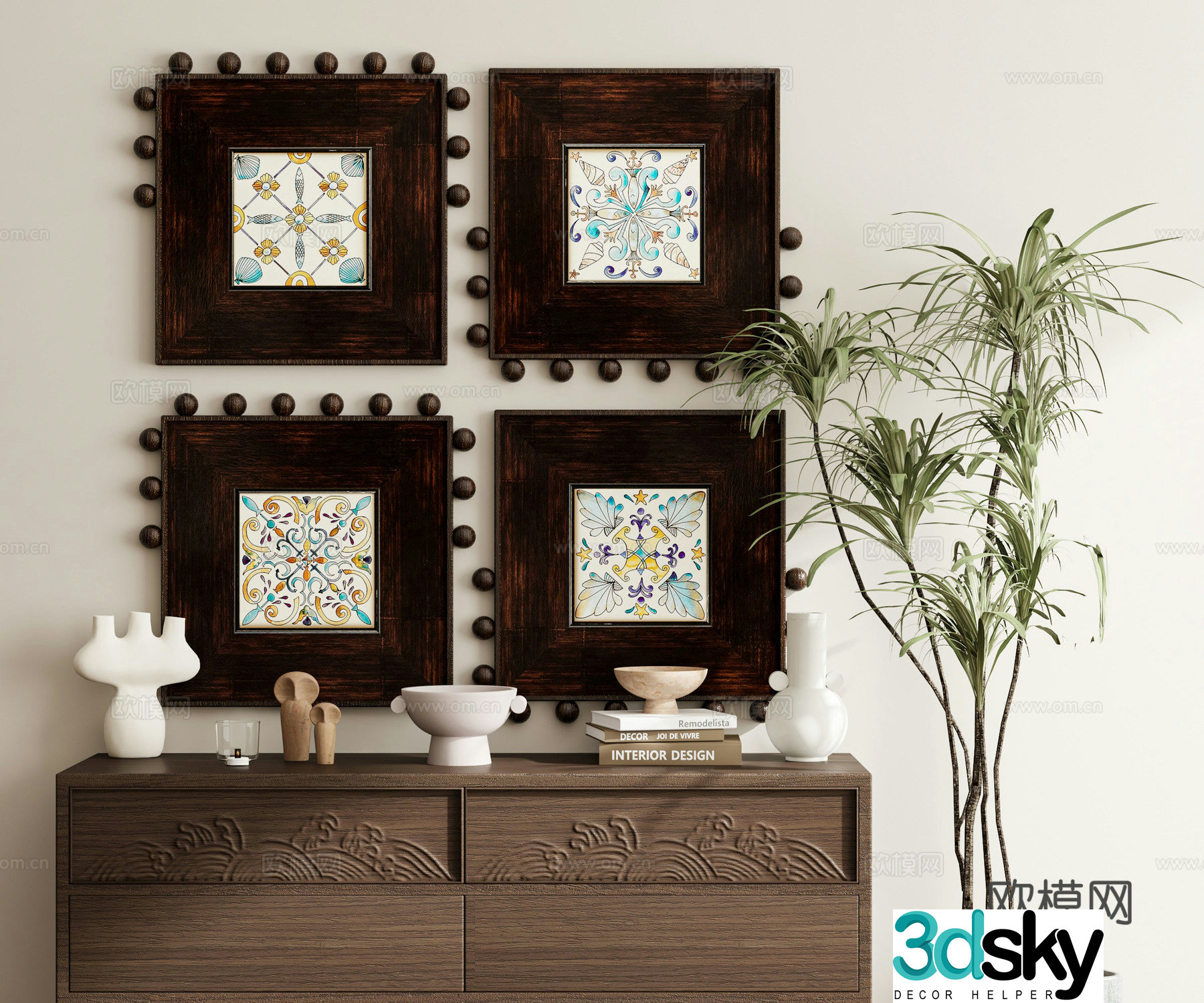 Middle-aged style hanging paintings combined paintings 3D model