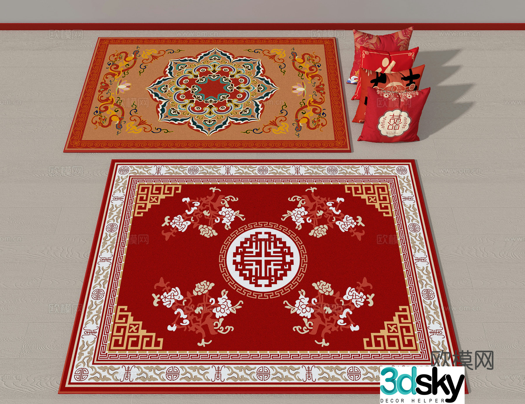 New Chinese style festive carpet Red carpet 3d model