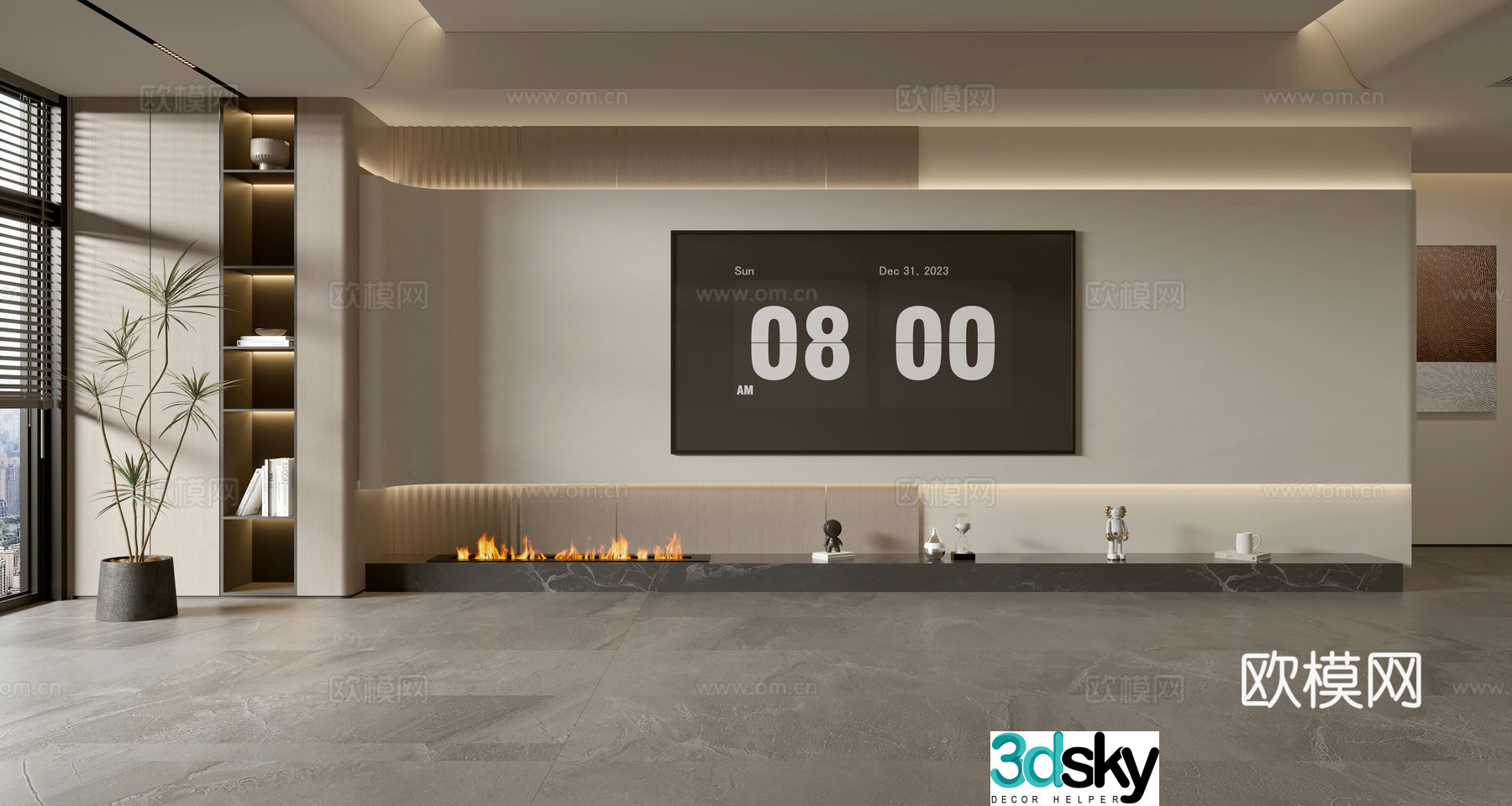 Modern minimalist TV background wall TV wall full wall TV cabinet 3d model