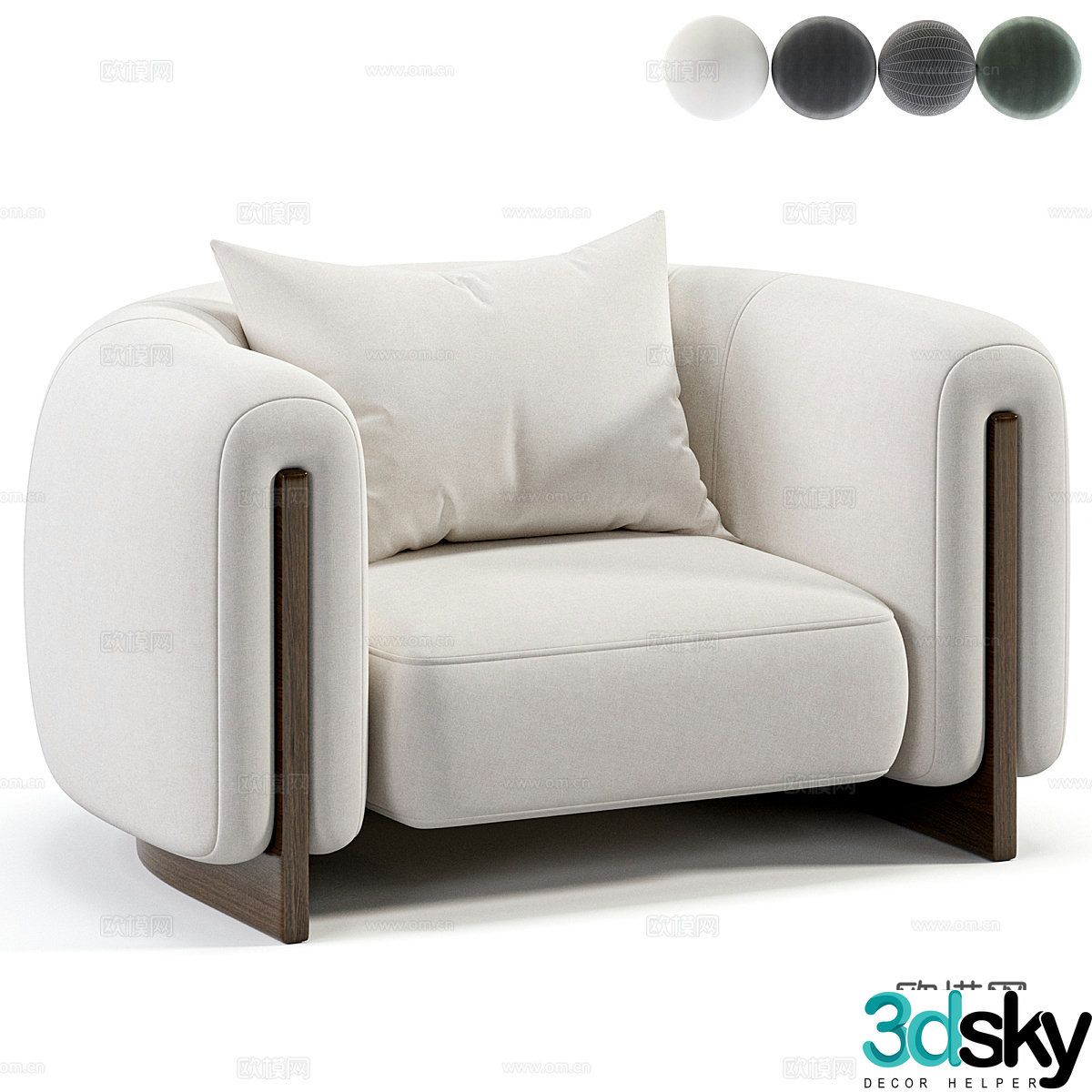New Chinese style single sofa casual sofa 3D model