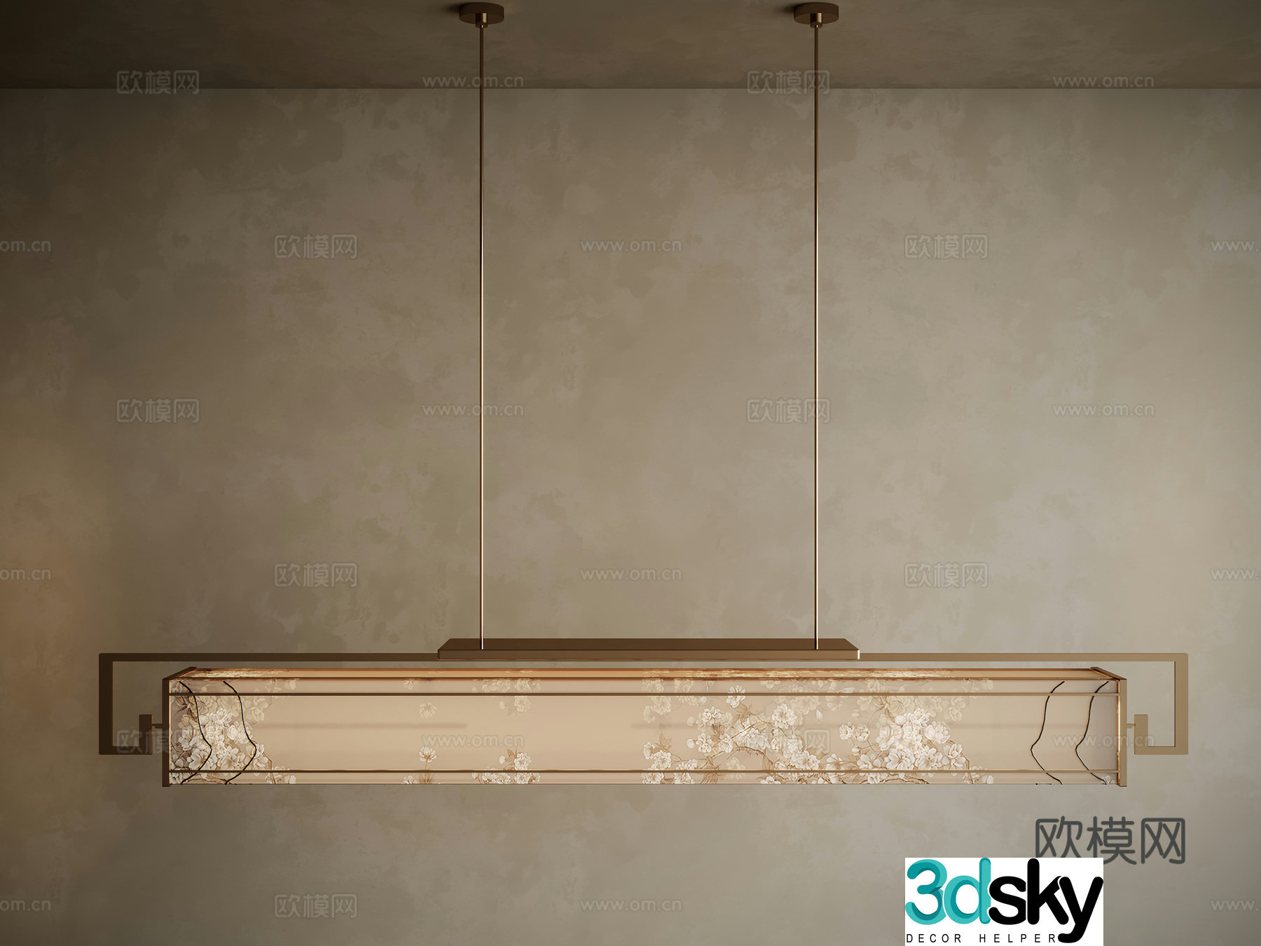 New Chinese style one-word chandelier Zen long chandelier 3D model