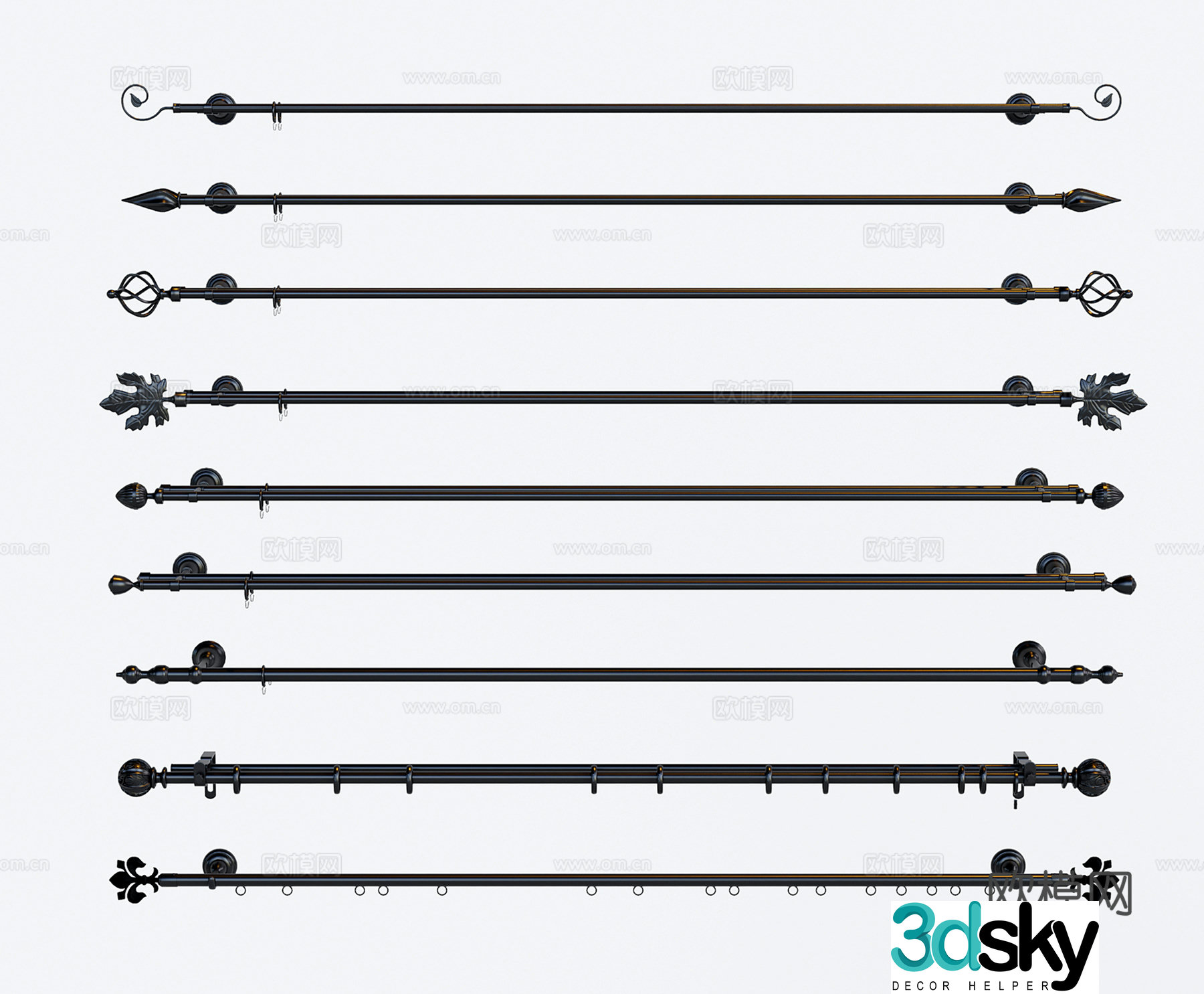 French curtain rod Roman rod Sliding rod Curtain guide rail 3D model