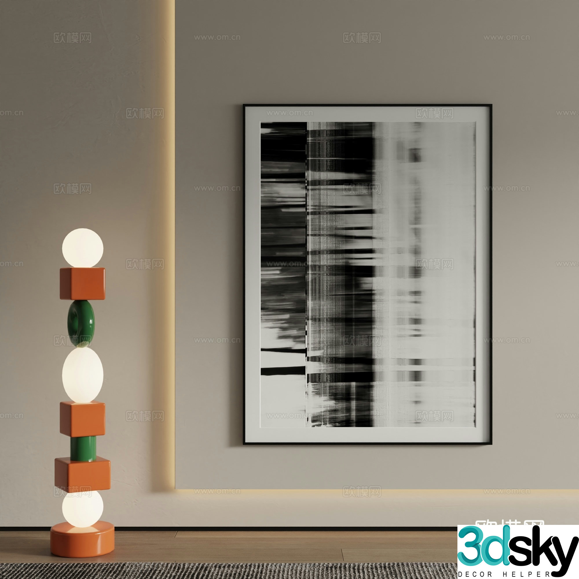 Modern decorative painting black and white abstract painting 3d model