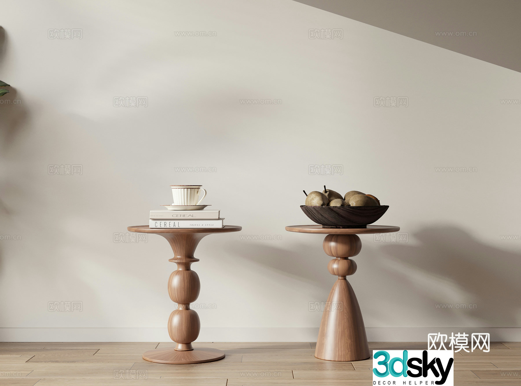 French wooden corner table side table round table 3D model