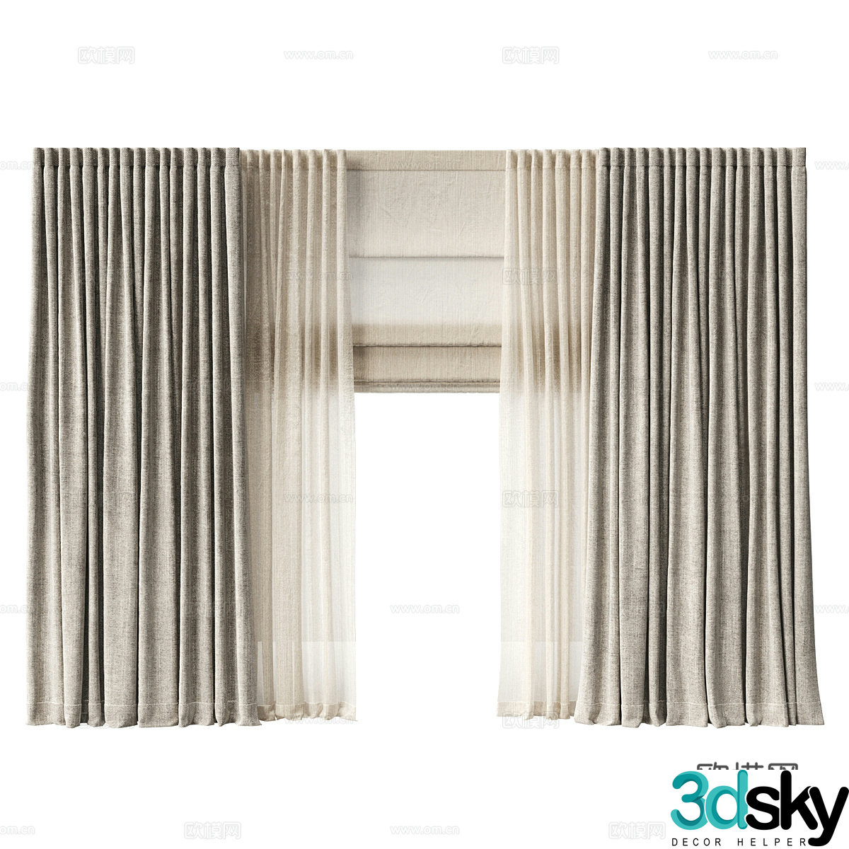 Modern cotton and linen curtains Roller curtains 3D model