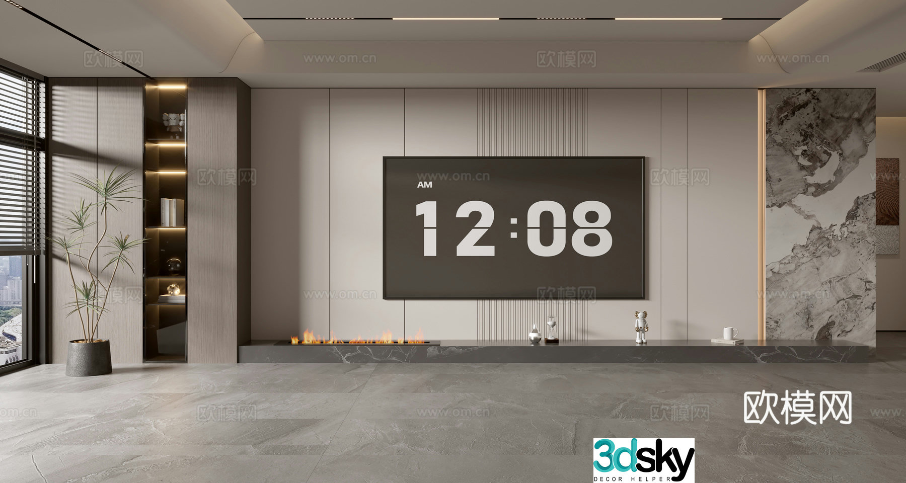 Modern TV background wall TV wall full wall TV cabinet 3d model