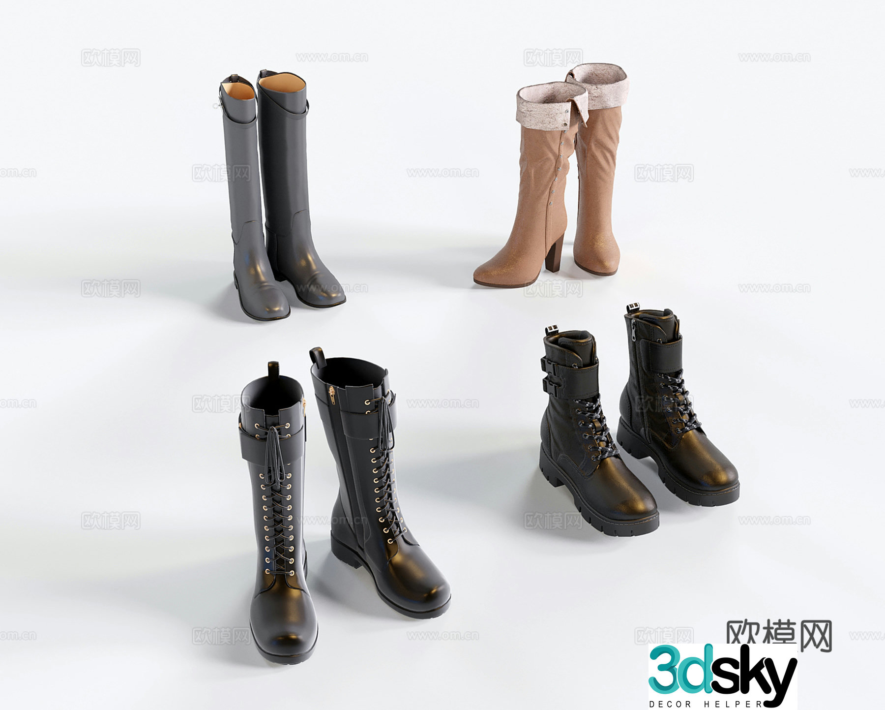 Modern boots leather boots high boots Martin boots high heel boots 3d model