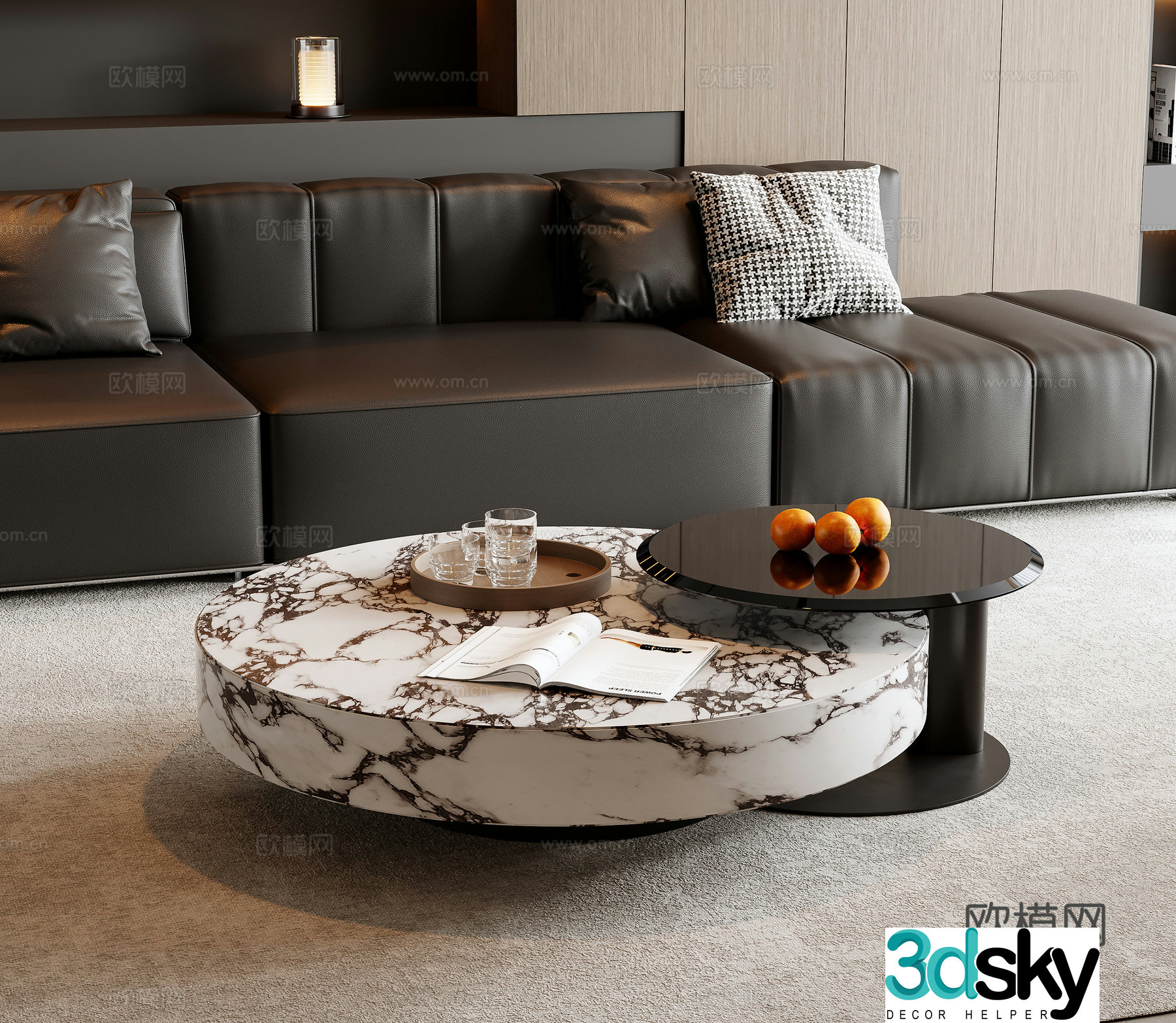 Modern marble round coffee table 3d model