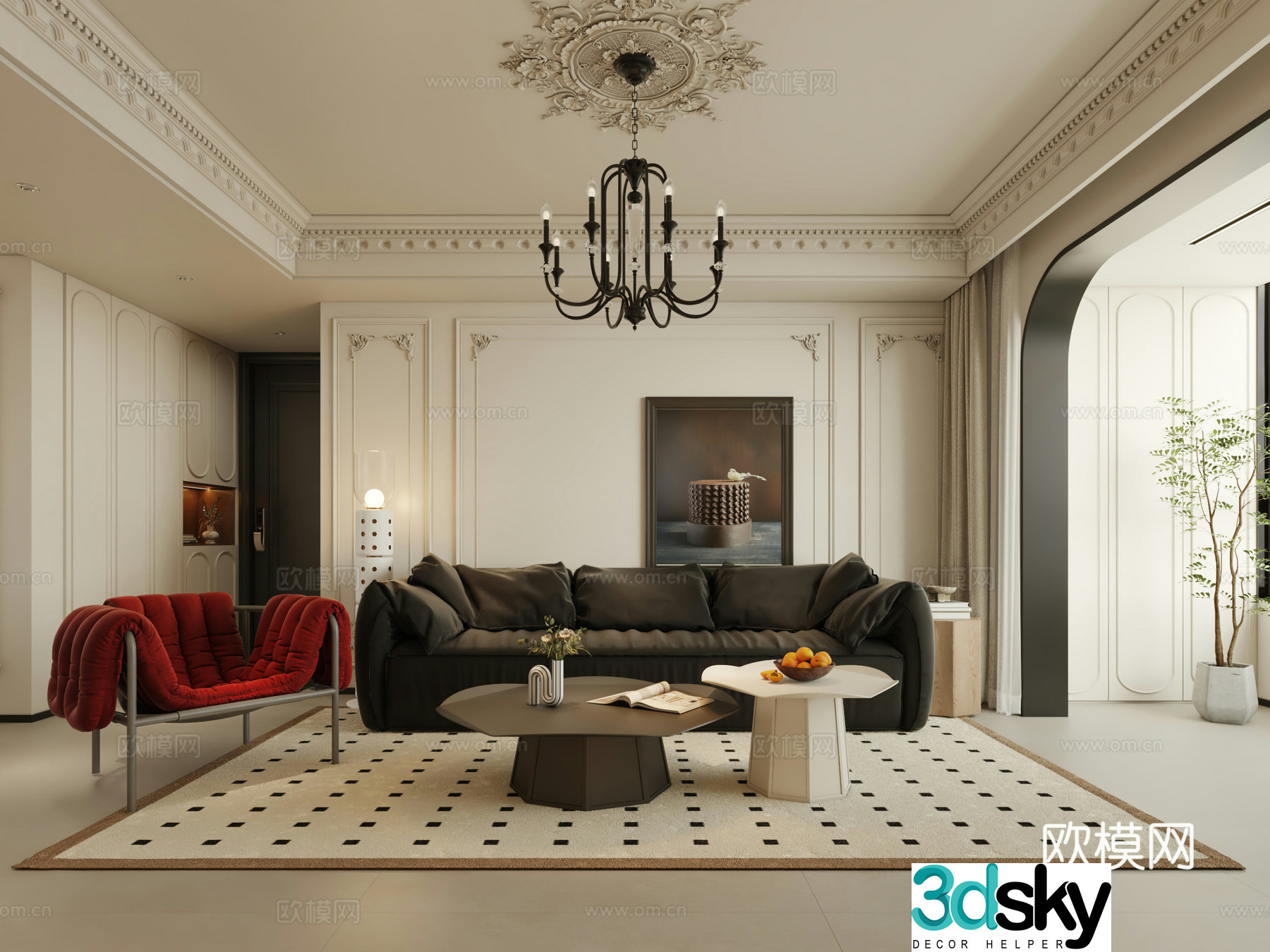 French living and dining room 3d model