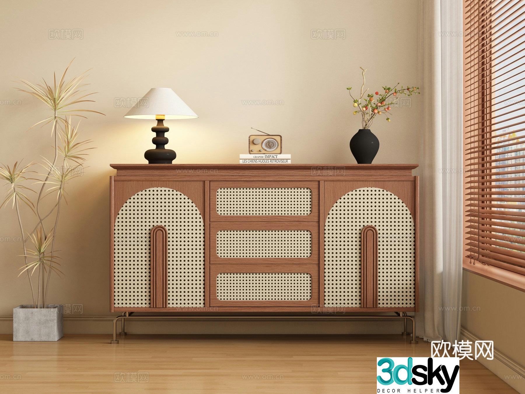 Middle-aged style porch cabinet side cabinet 3D model