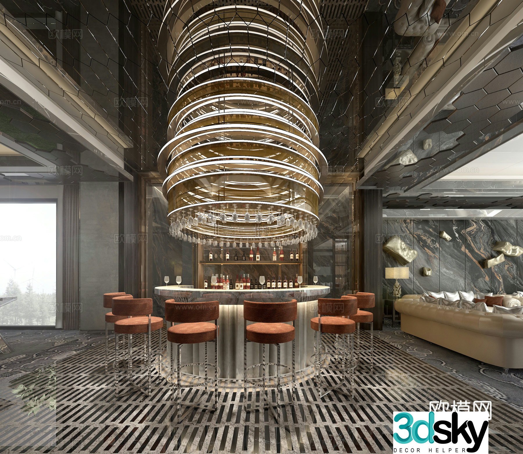 Light luxury club bar area water bar area 3D model
