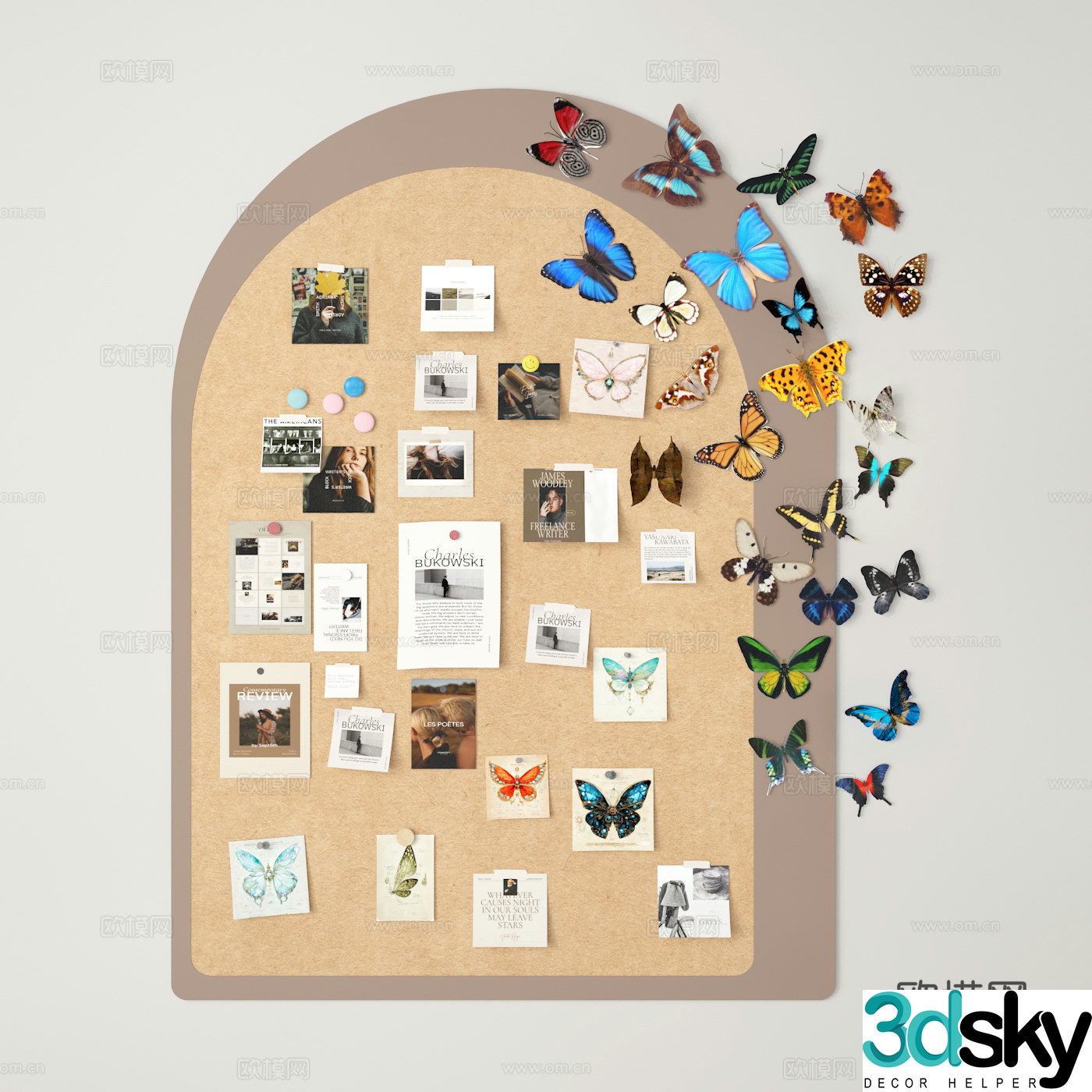 Note board cork board butterfly photo wall 3d model