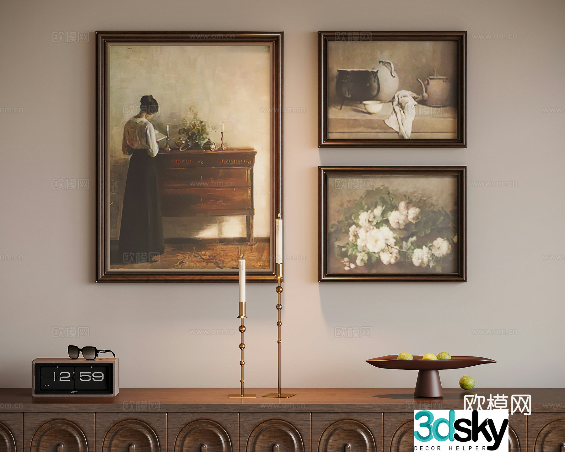 French retro painting decorative painting combination hanging painting 3d model