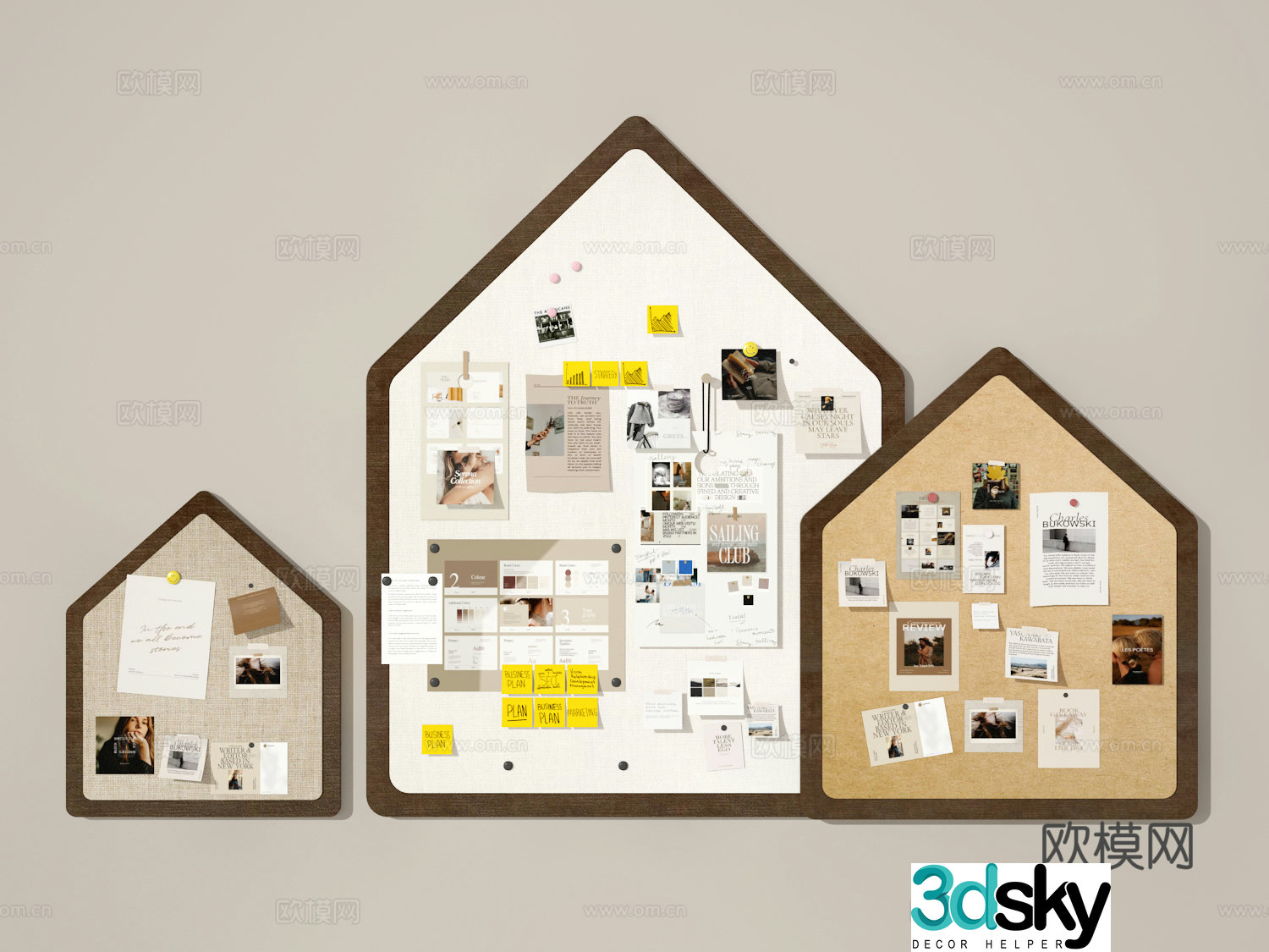 Note board cork board whiteboard photo wall 3d model