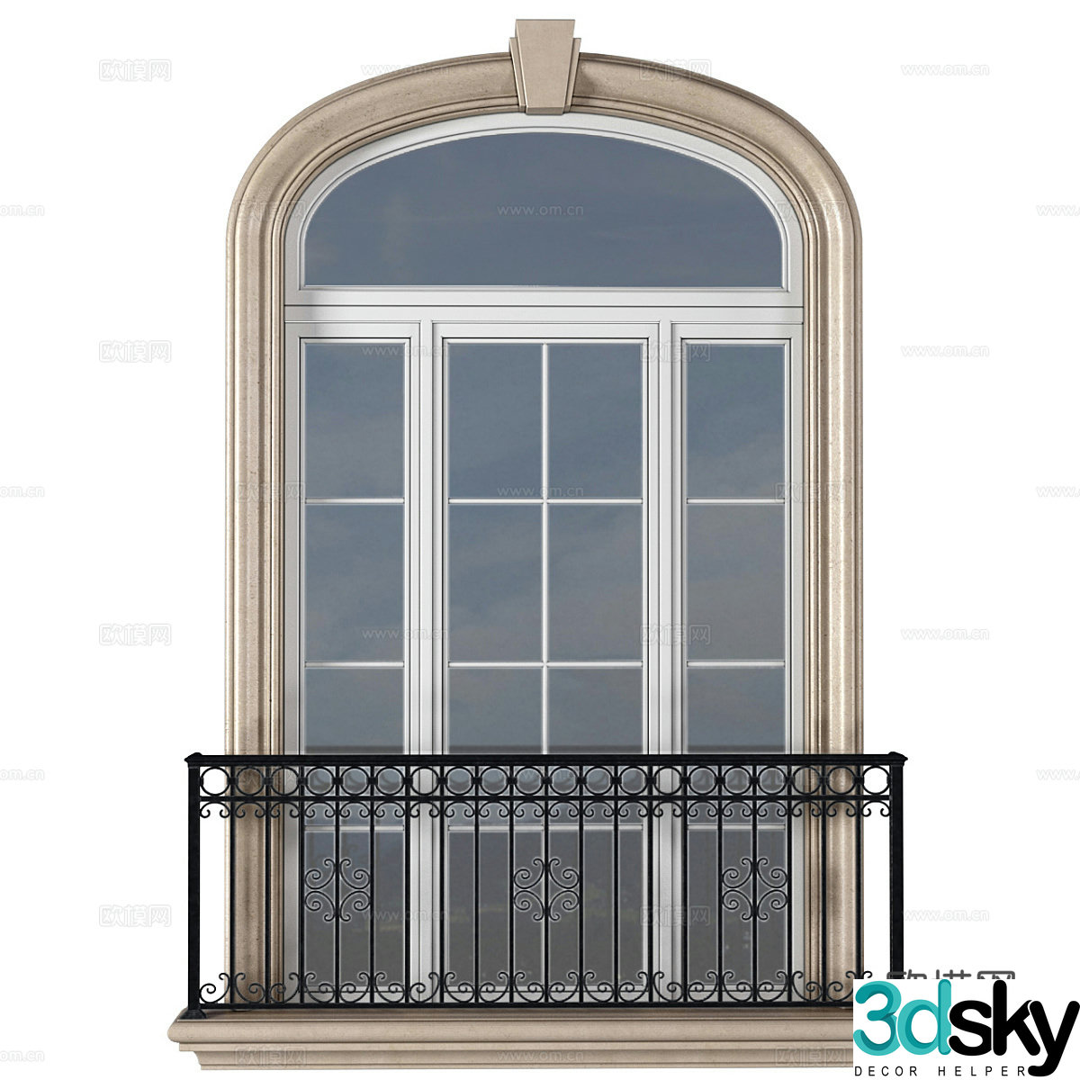 Simple European windows Floor to ceiling window Arched window 3D model