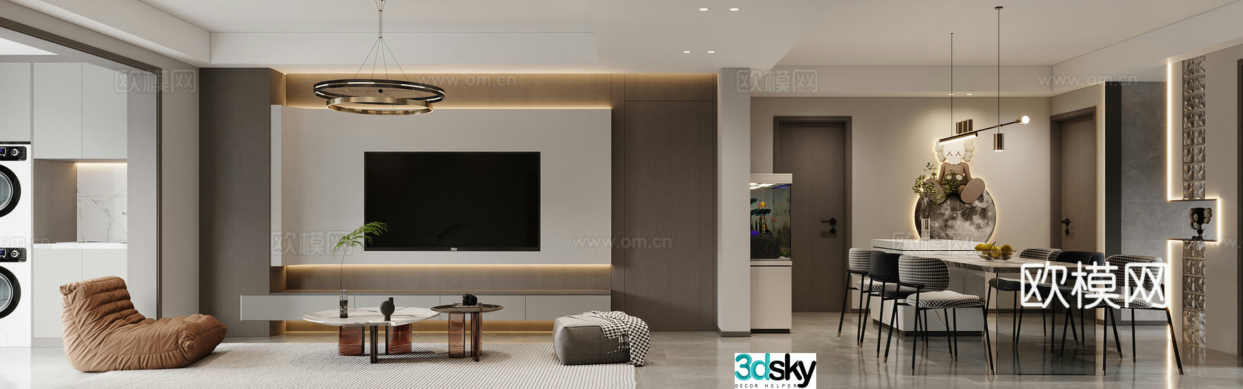 Modern minimalist living restaurant 3d model