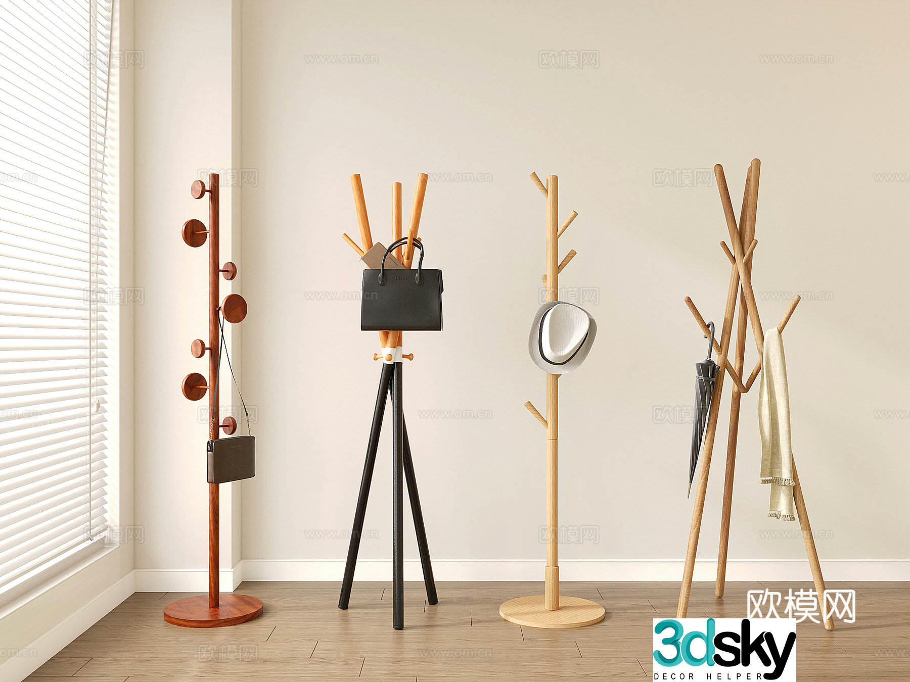 Solid wood hanger clothes rack hanger clothes rack hanger bag hanger bag hanger 3D model