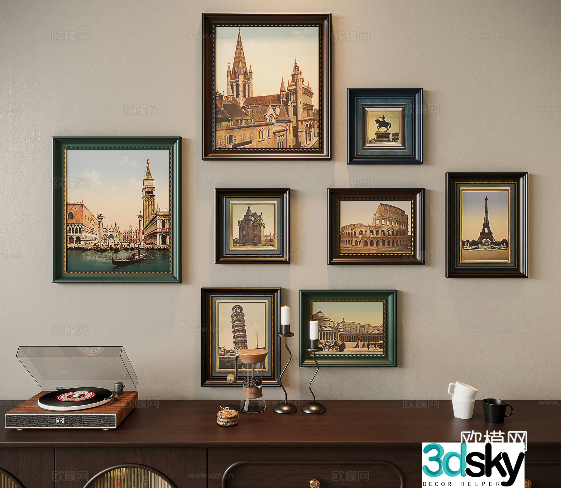 French retro painting decorative painting combination hanging painting 3d model