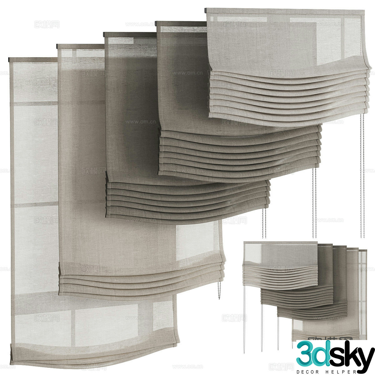 New Chinese curtains cloth curtains roller blinds folding curtains 3D model