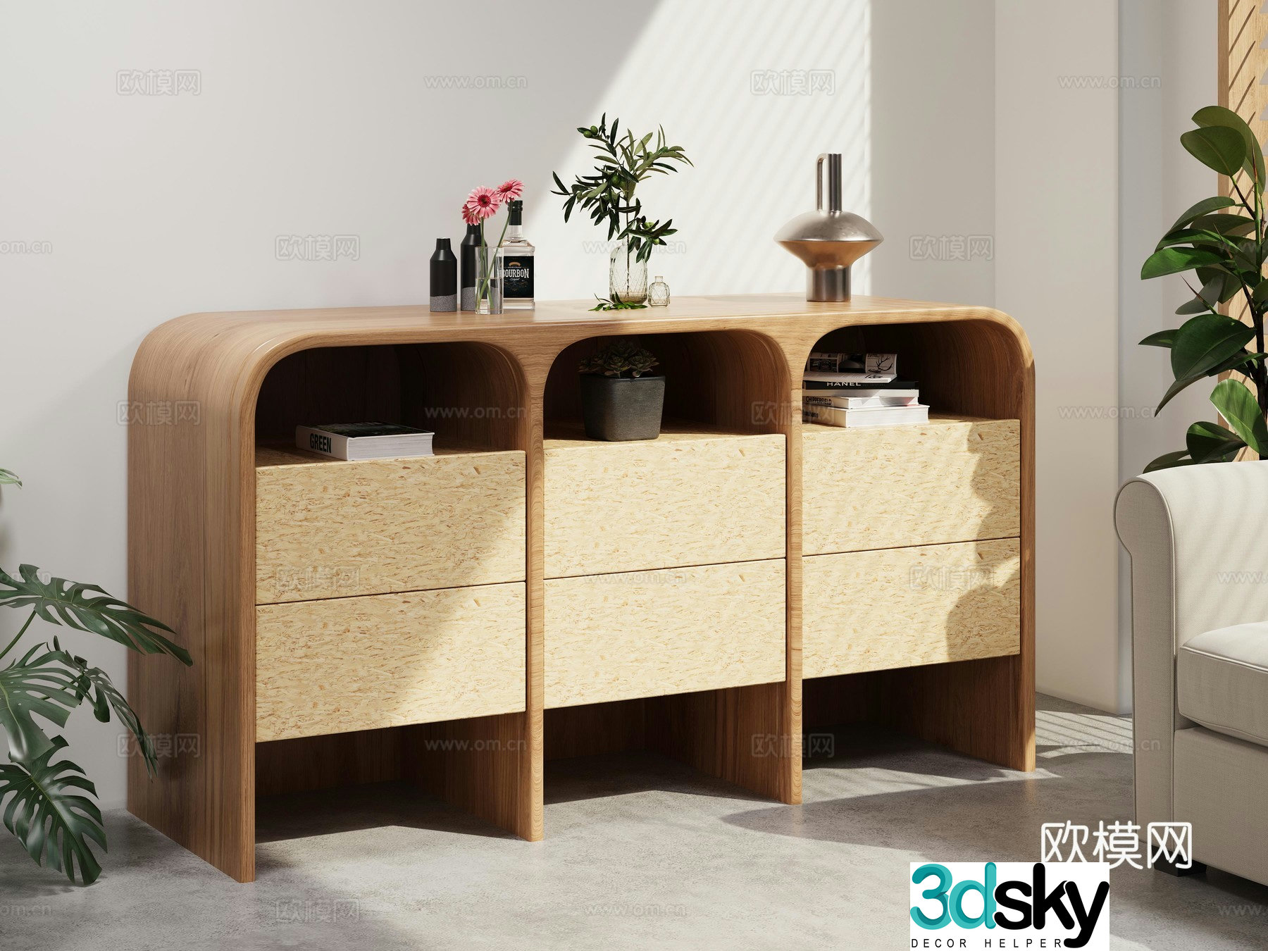 American retro personalized entrance cabinet side cabinet 3D model