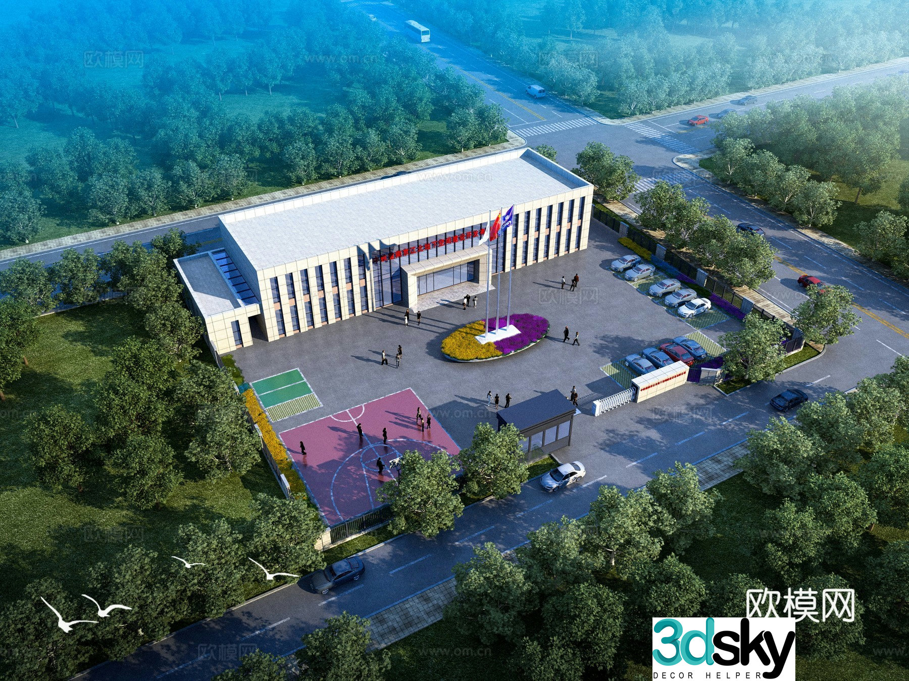 Modern comprehensive office building bird’s eye -catching 3D model