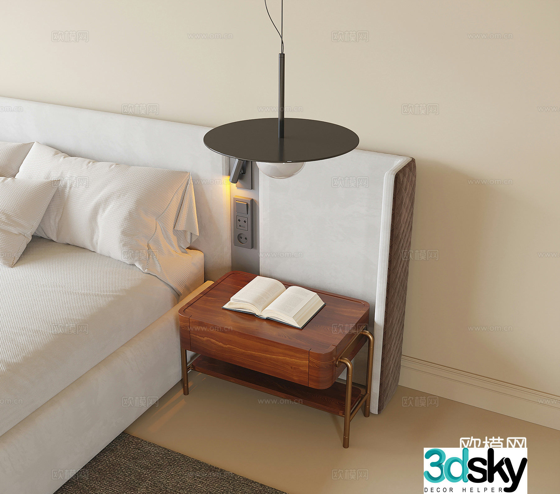 Modern bedside cabinet bedside chandelier 3D model