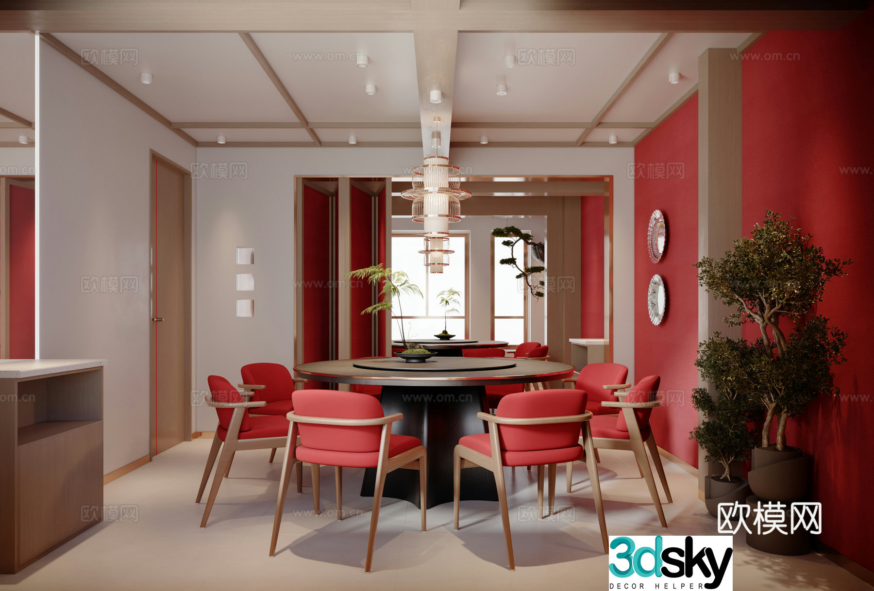 New Chinese style catering private room 3D model
