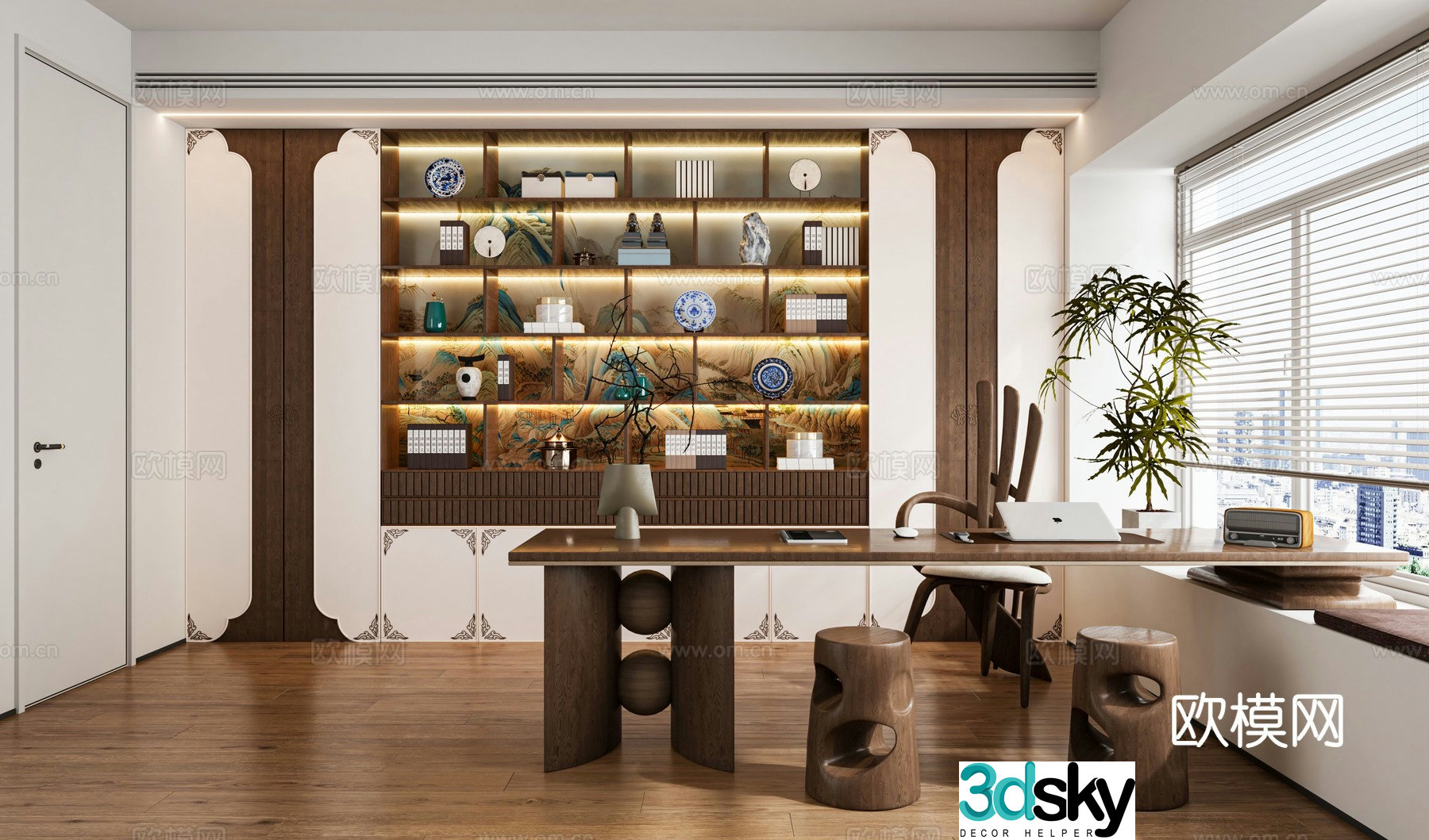 New Chinese style study room 3D model