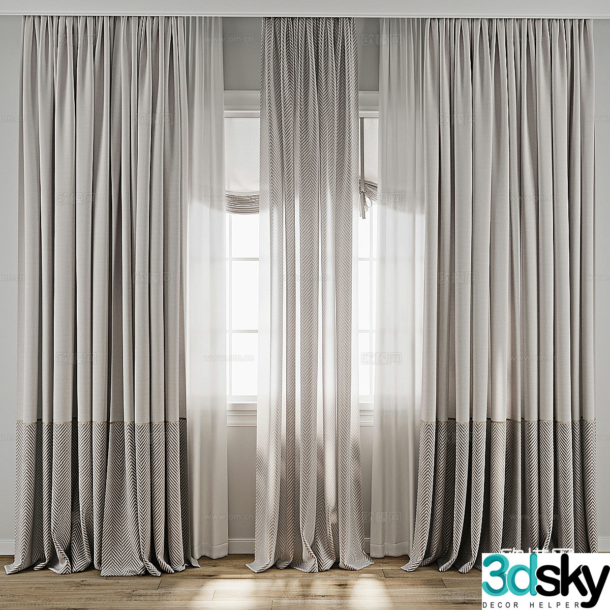 New Chinese cotton and linen curtains gauze curtains 3D model