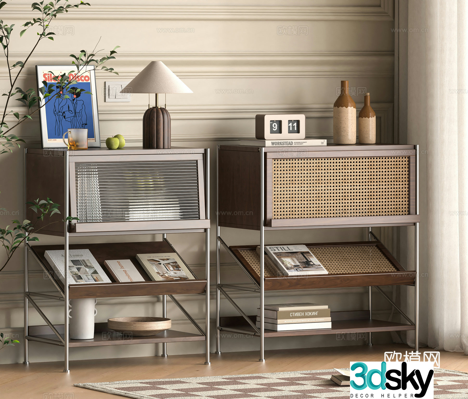 Middle-aged magazine cabinet side cabinet 3d model