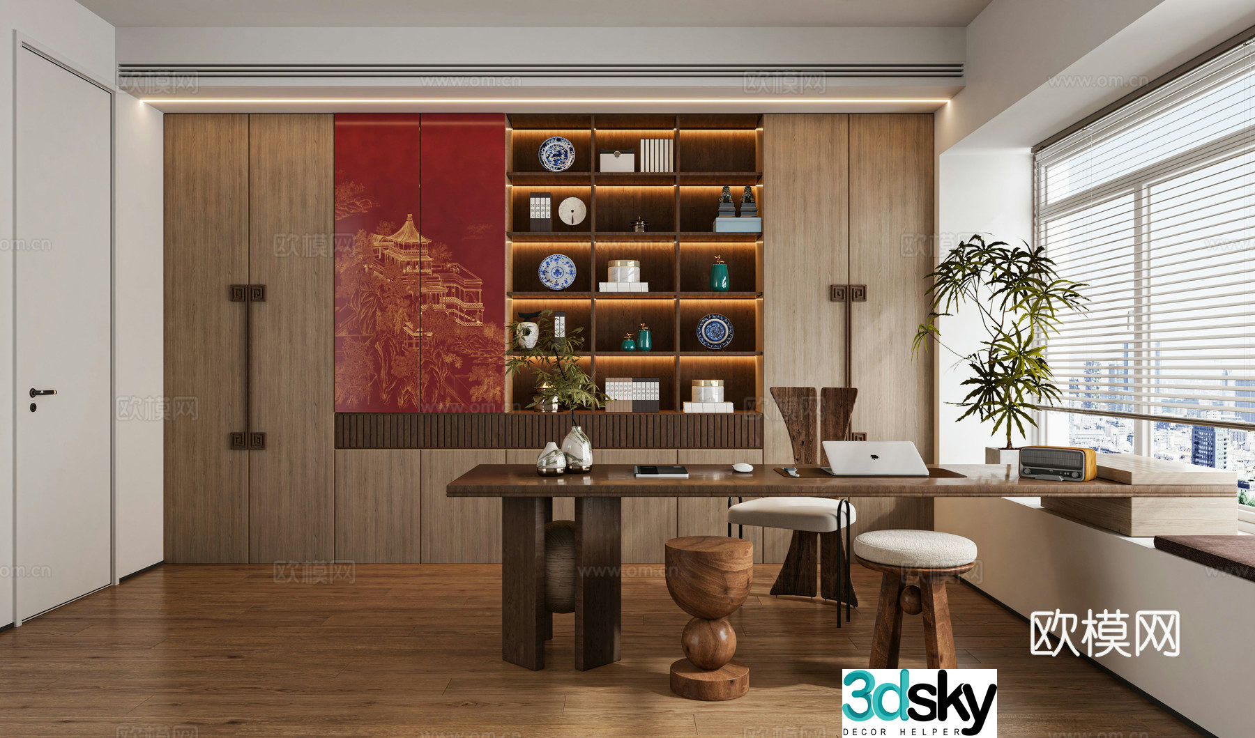 New Chinese style study room Song style study room 3D model