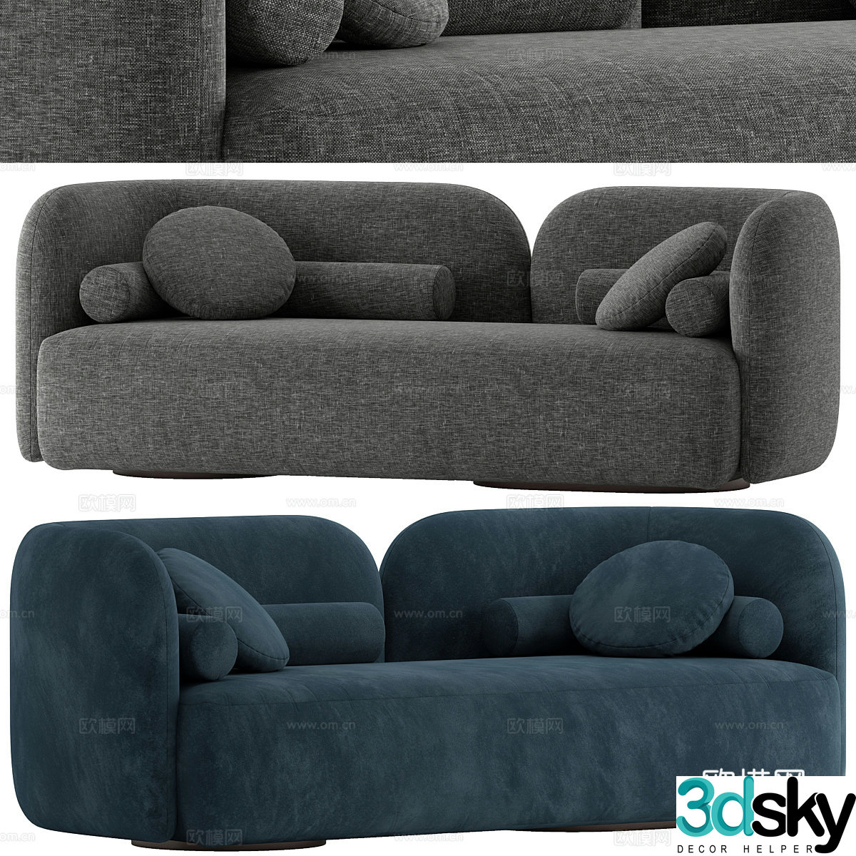 Modern fabric sofa double sofa 3d model