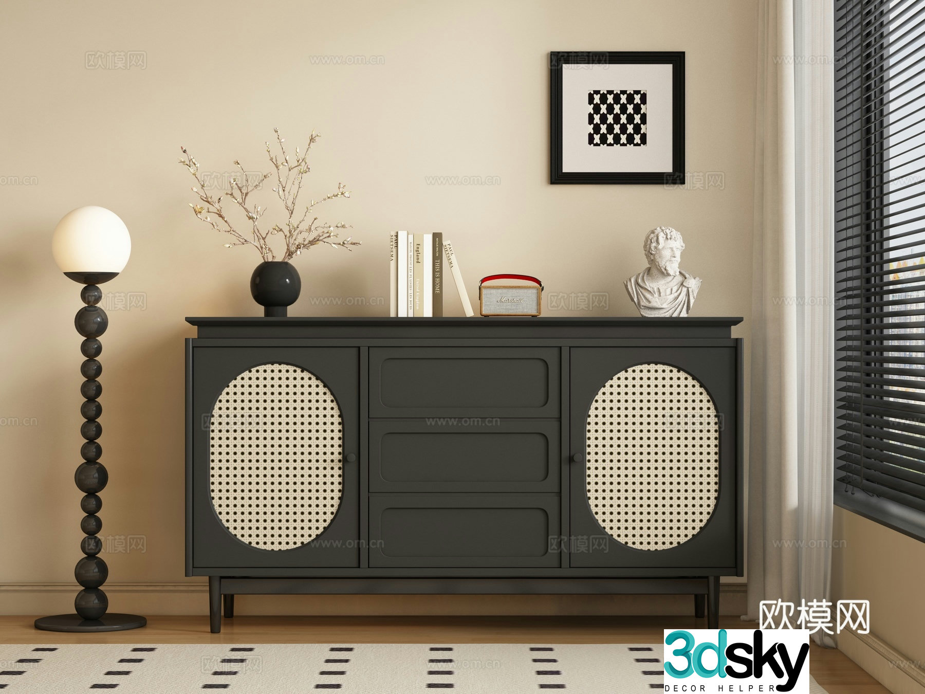 Middle-aged style porch cabinet side cabinet 3D model