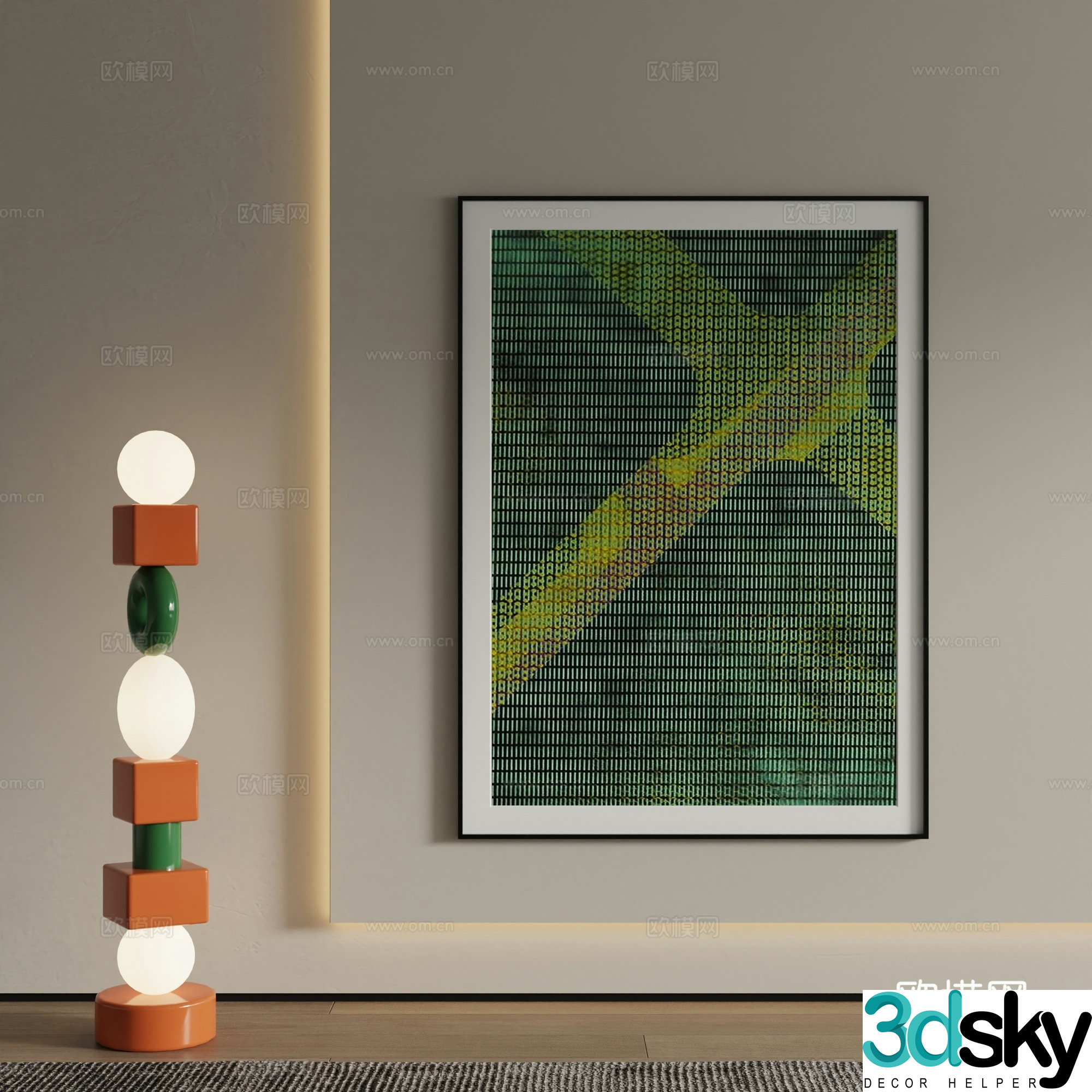 Modern decorative painting green hanging painting 3d model
