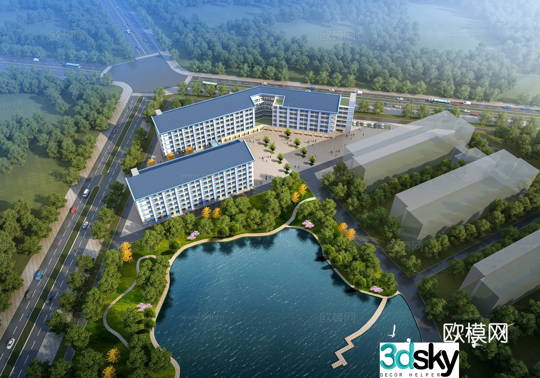 Modern School Dormitory Building Bird’s 3D Model