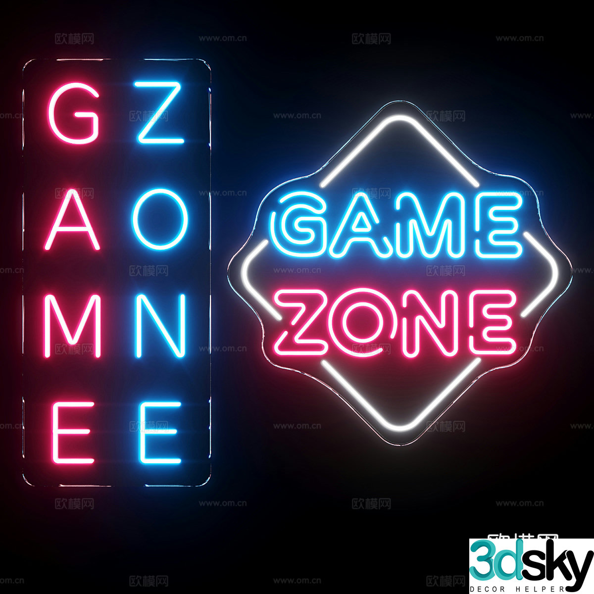 Neon lights glowing words decorative lights 3d model