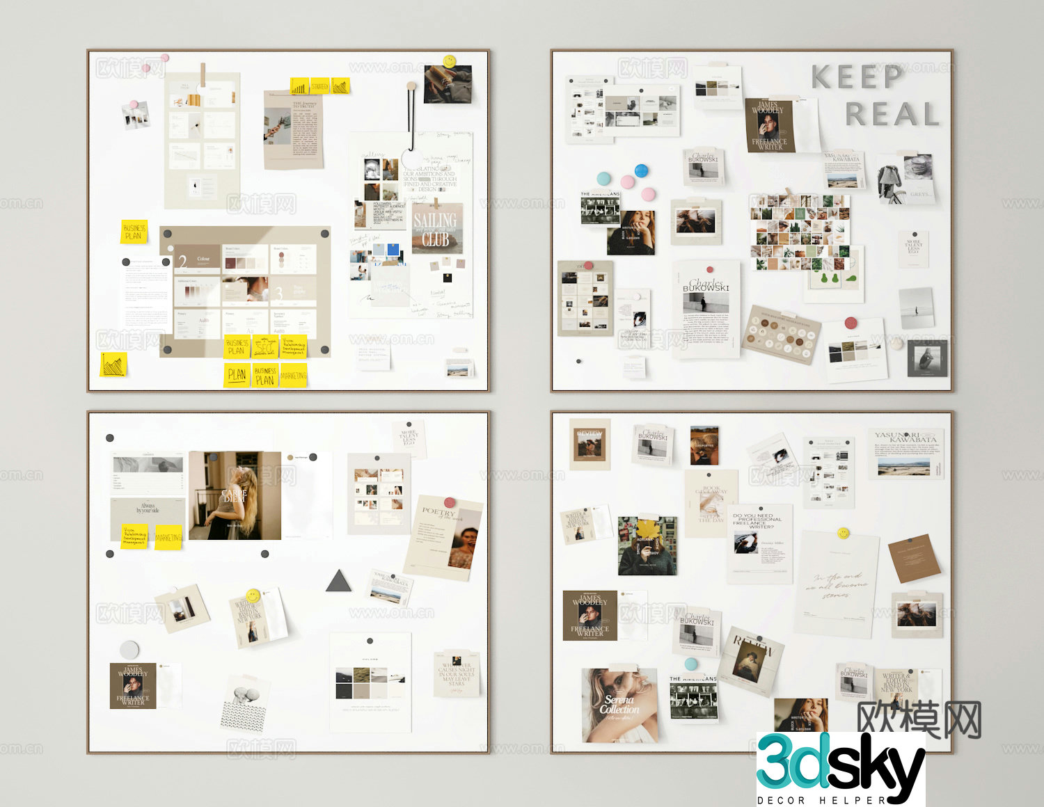 Note board cork board whiteboard photo wall 3d model