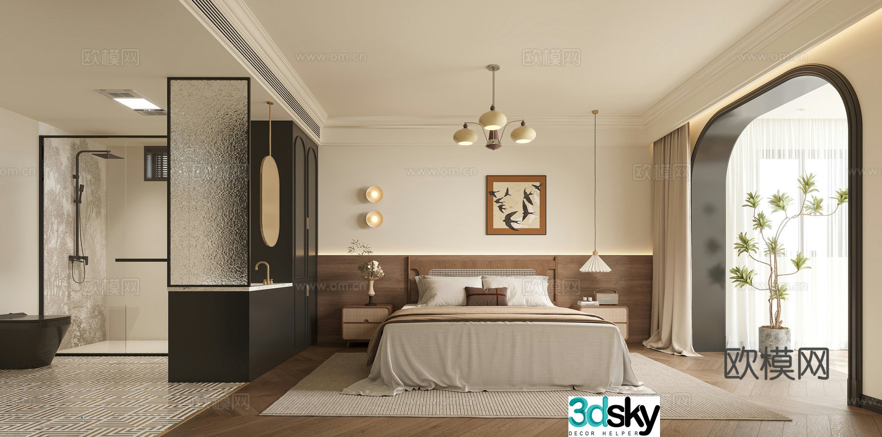 Middle -aged Wind Hiber bedroom Suites Suitter 3D model