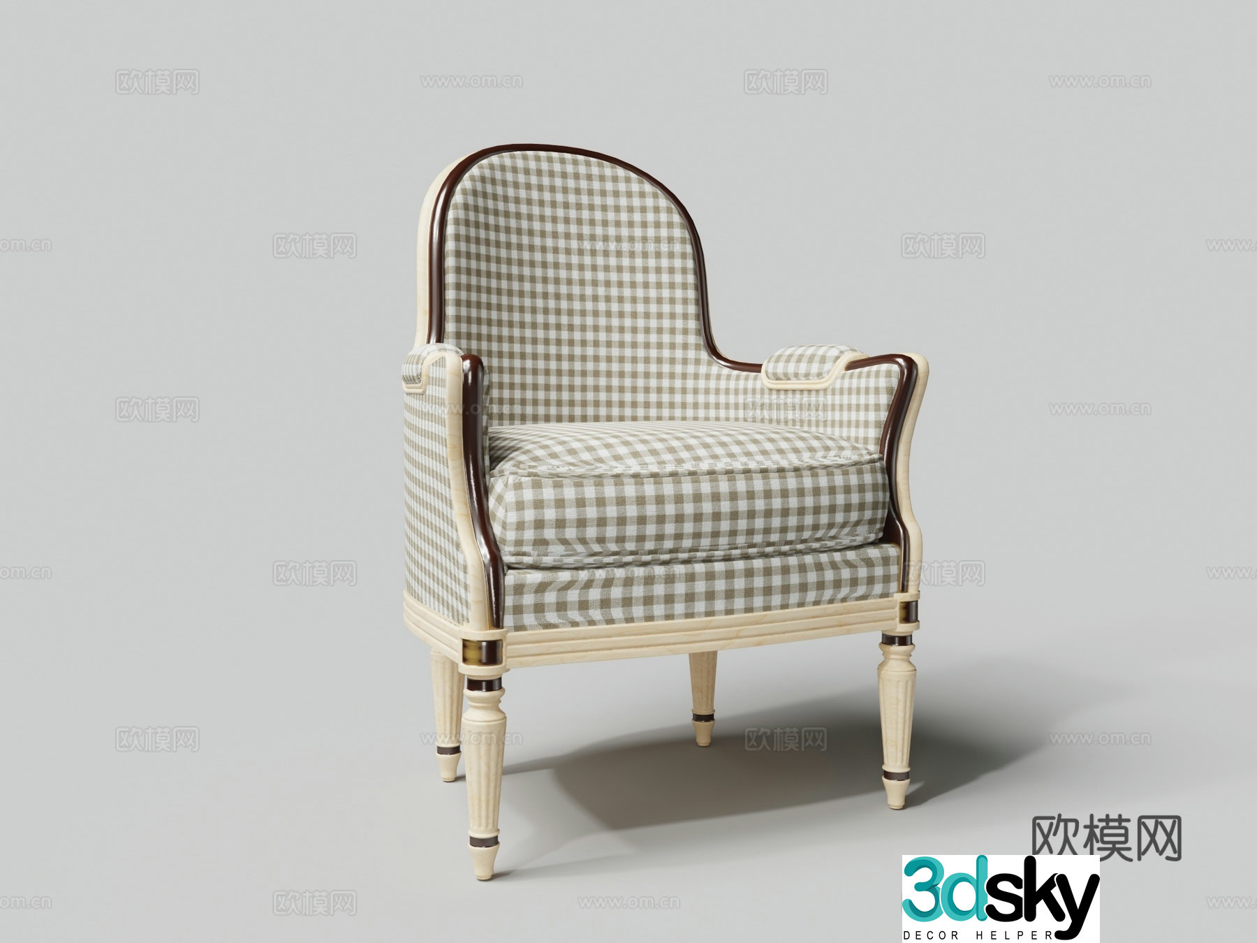 European-style striped cloth sofa single sofa 3d model