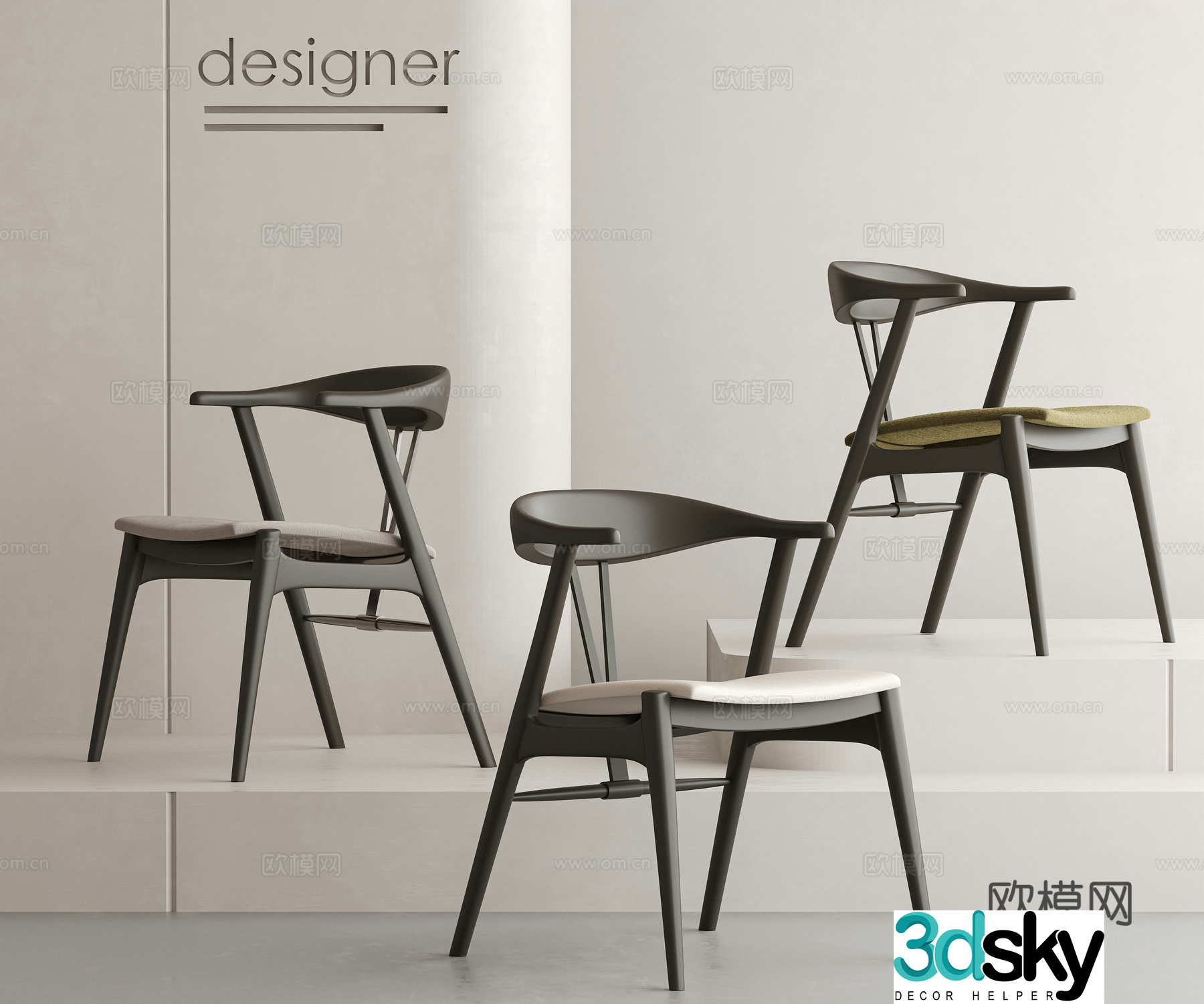 Modern wooden chair dining chair simple single chair chair 3d model