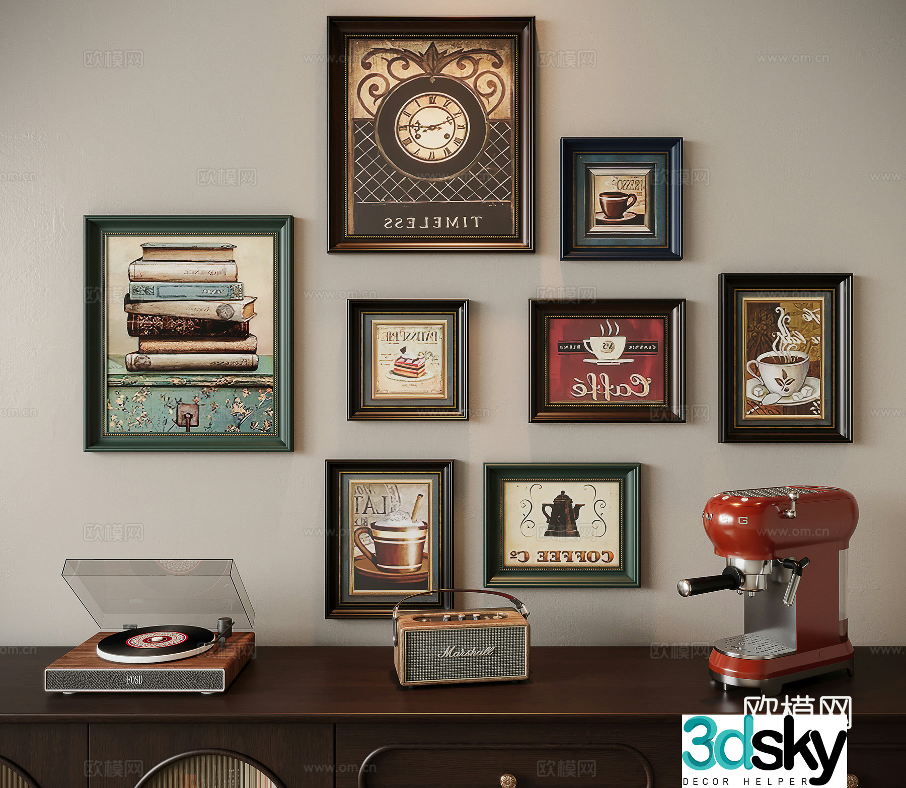 French retro painting combination hanging painting 3d model