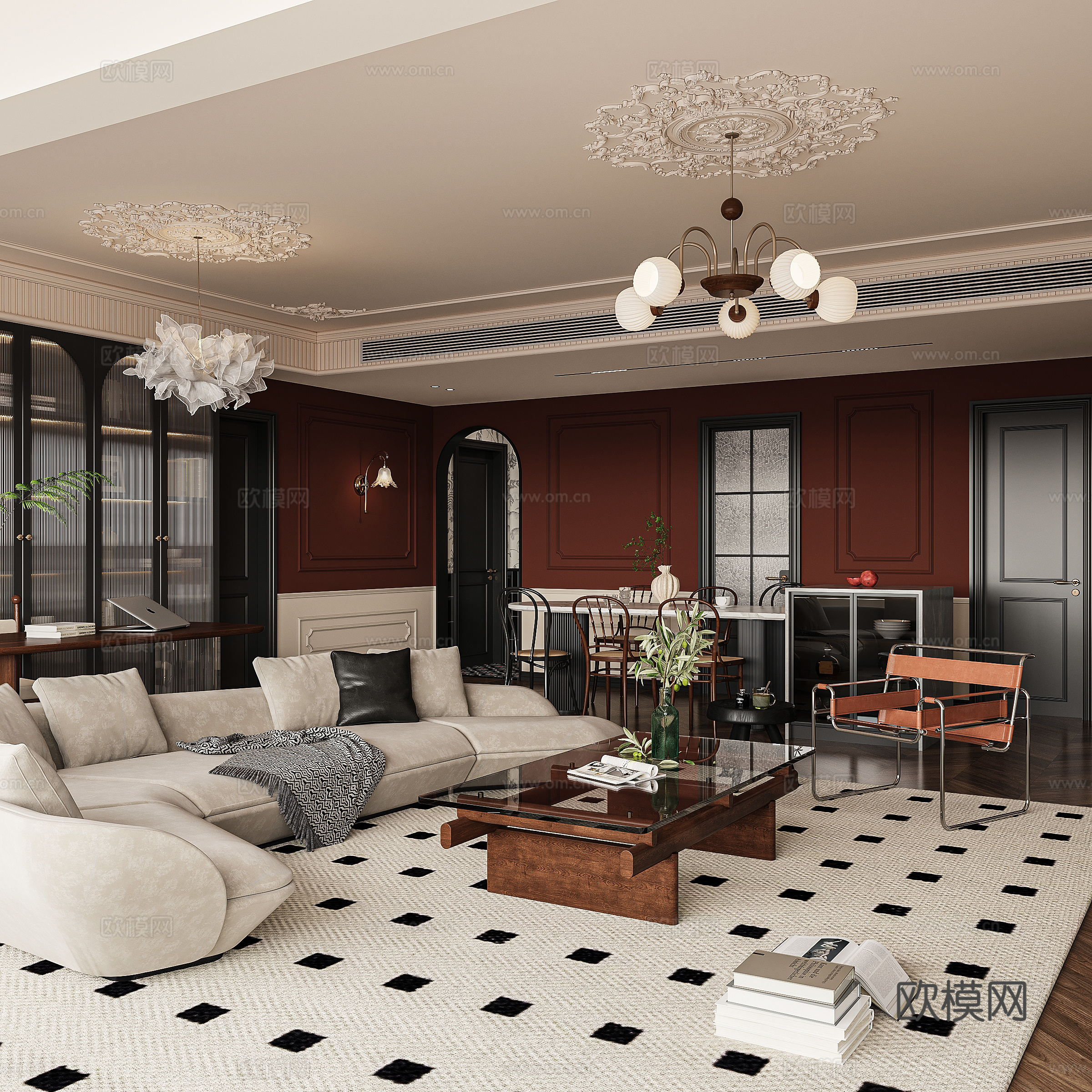 3D model of medieval style living room restaurant