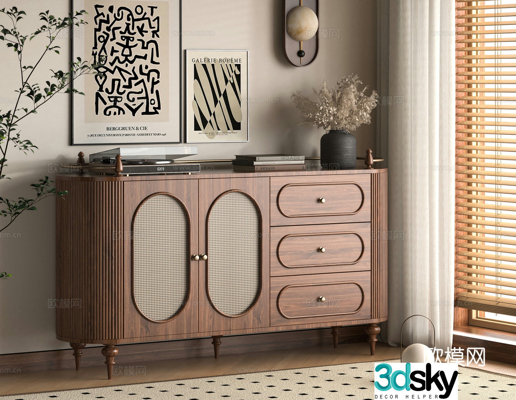 Middle -aged Wind Xuanguan Cabinet 3D model