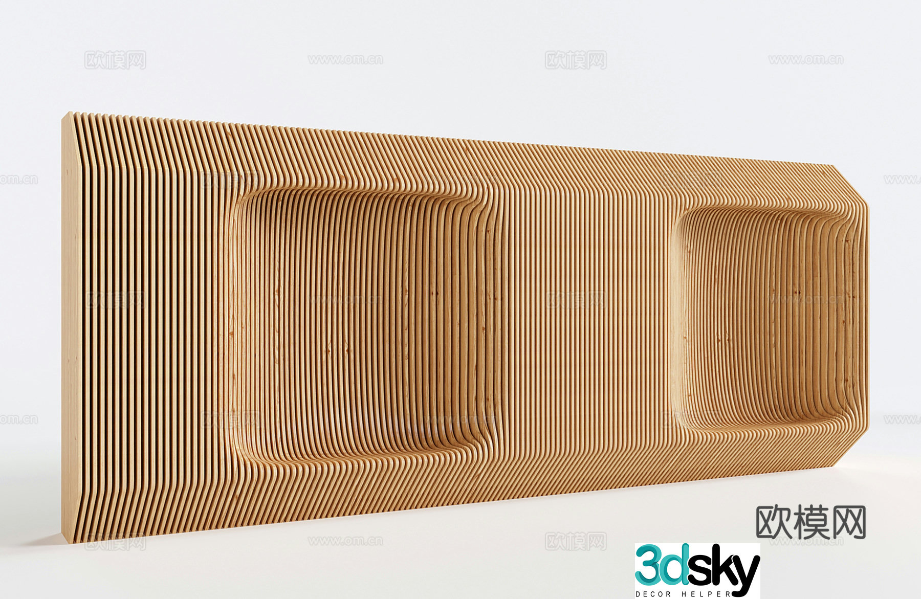 Modern decorative wall modeling wall wooden grille public seat 3D model