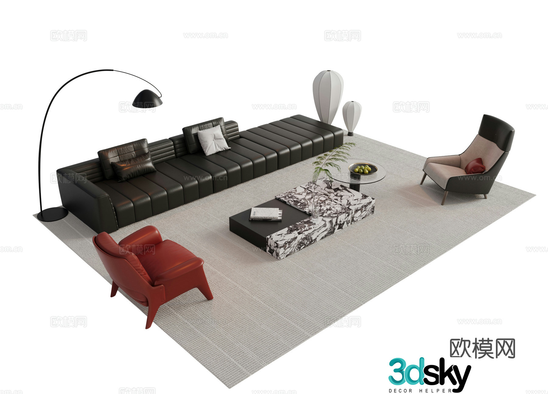Italian sofa coffee table combination sofa 3D model