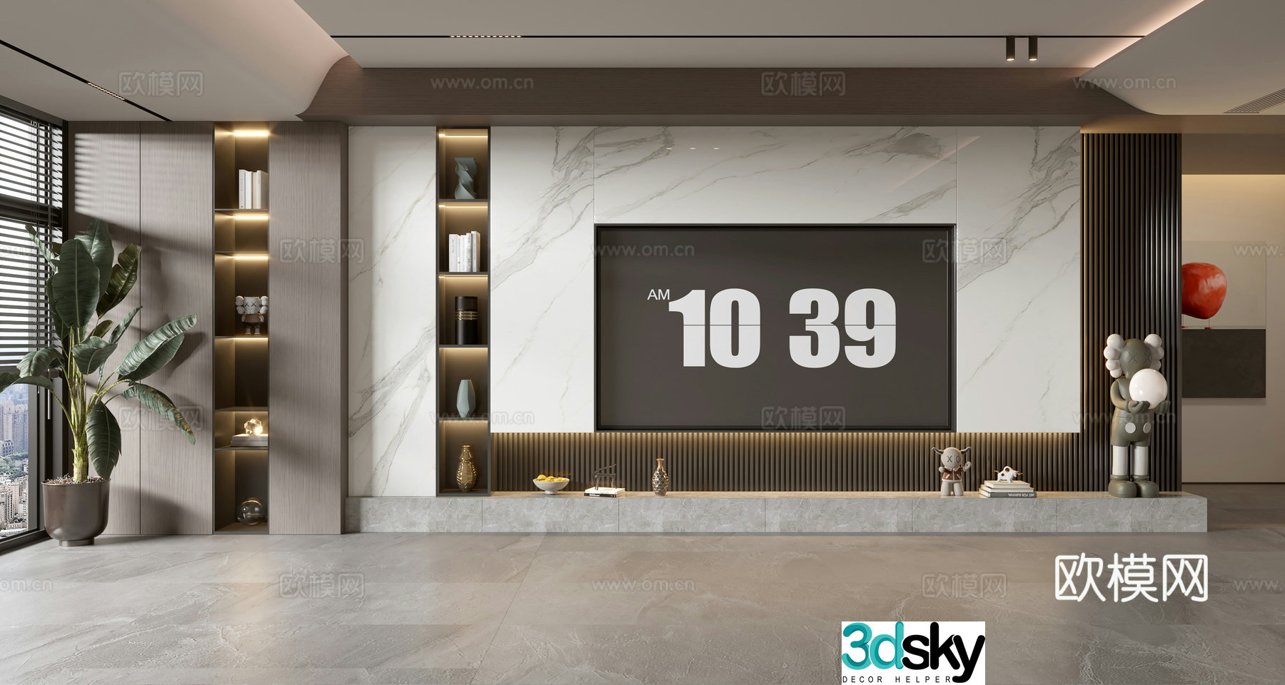 Light luxury TV background wall TV wall full wall TV cabinet 3D model