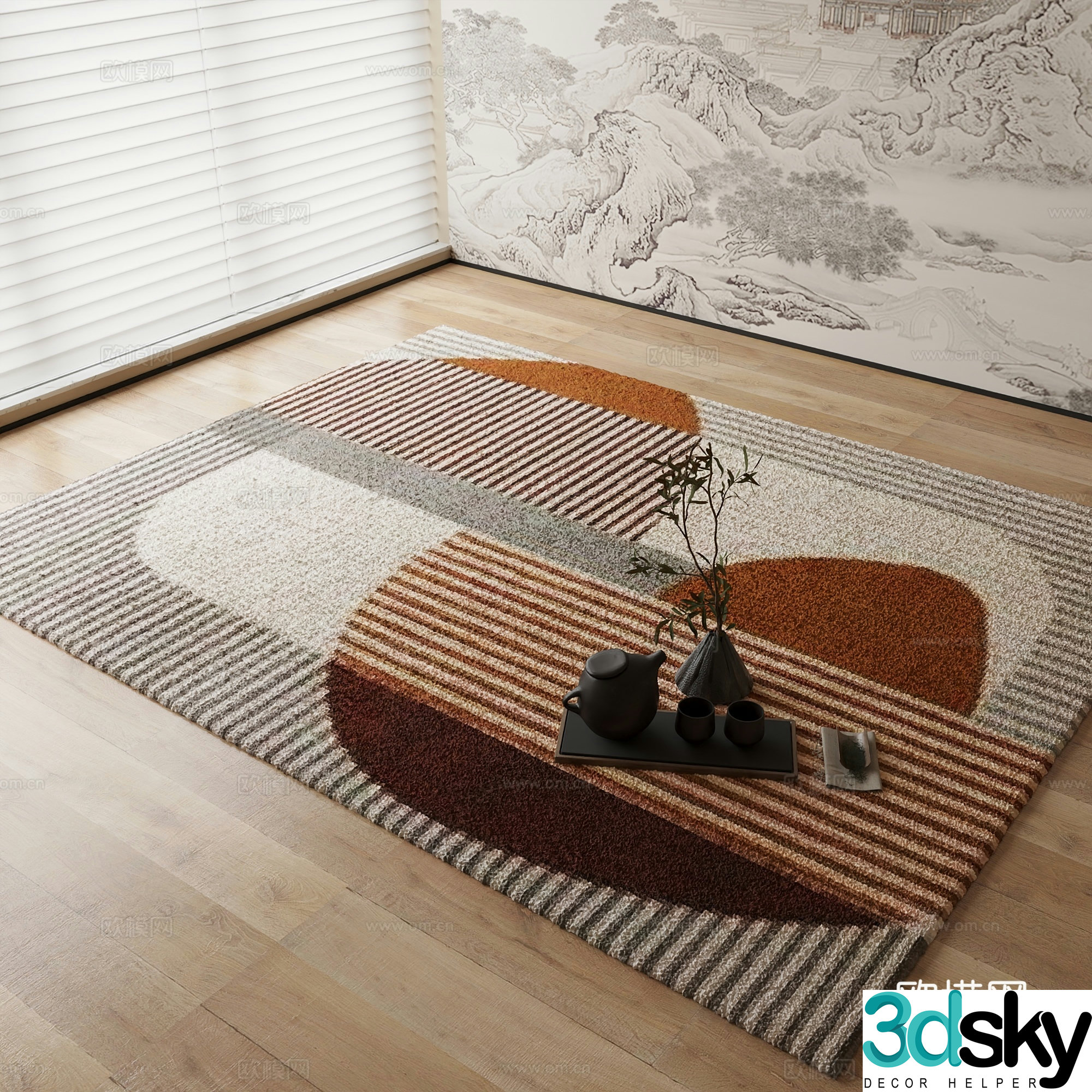 New Chinese carpet Geometric carpet 3d model