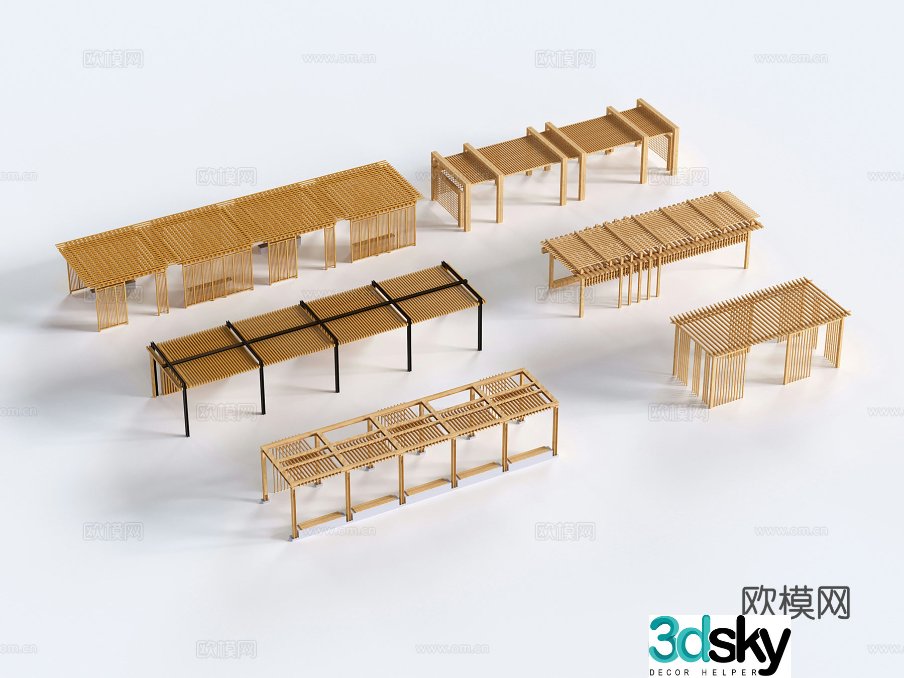 New Chinese -style outdoor corridor landscape corridor flower frame gazebo 3D model