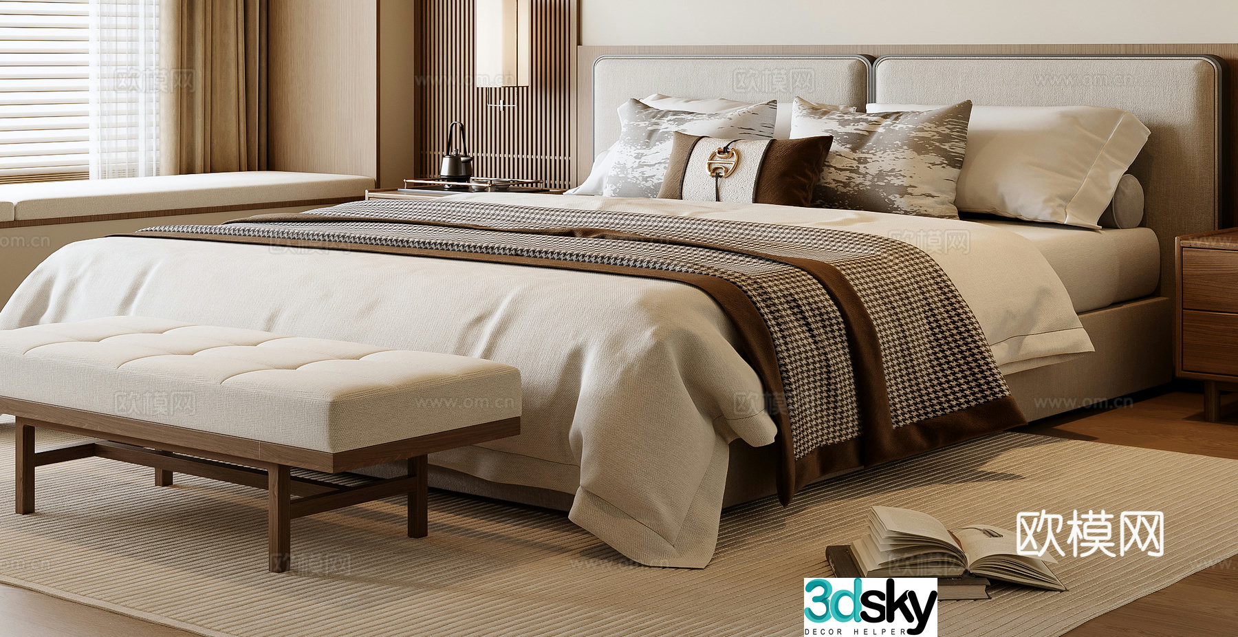 New Chinese style double bed 3d model