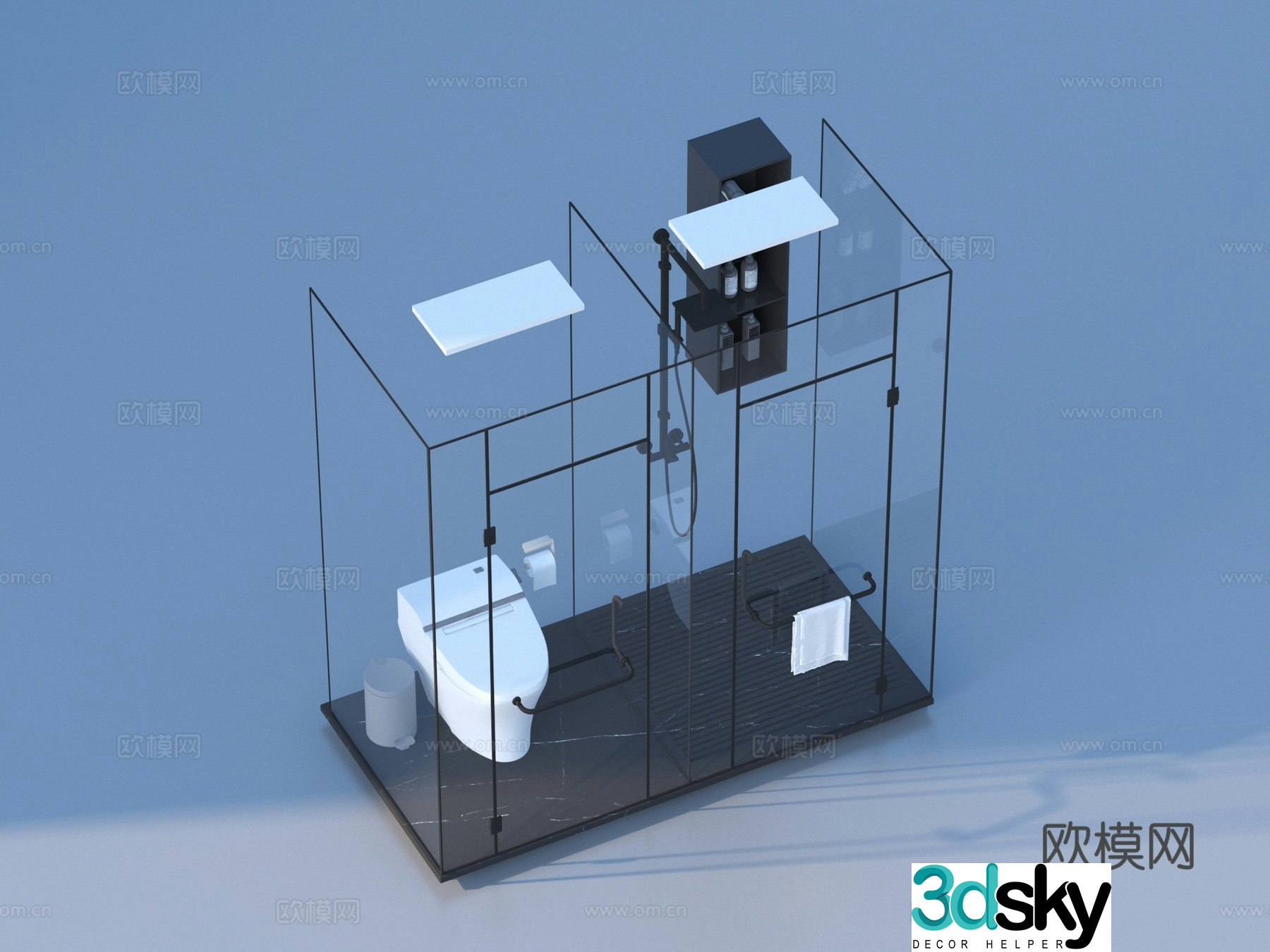 Wet and wet separation equipment toilet shower room 3D model